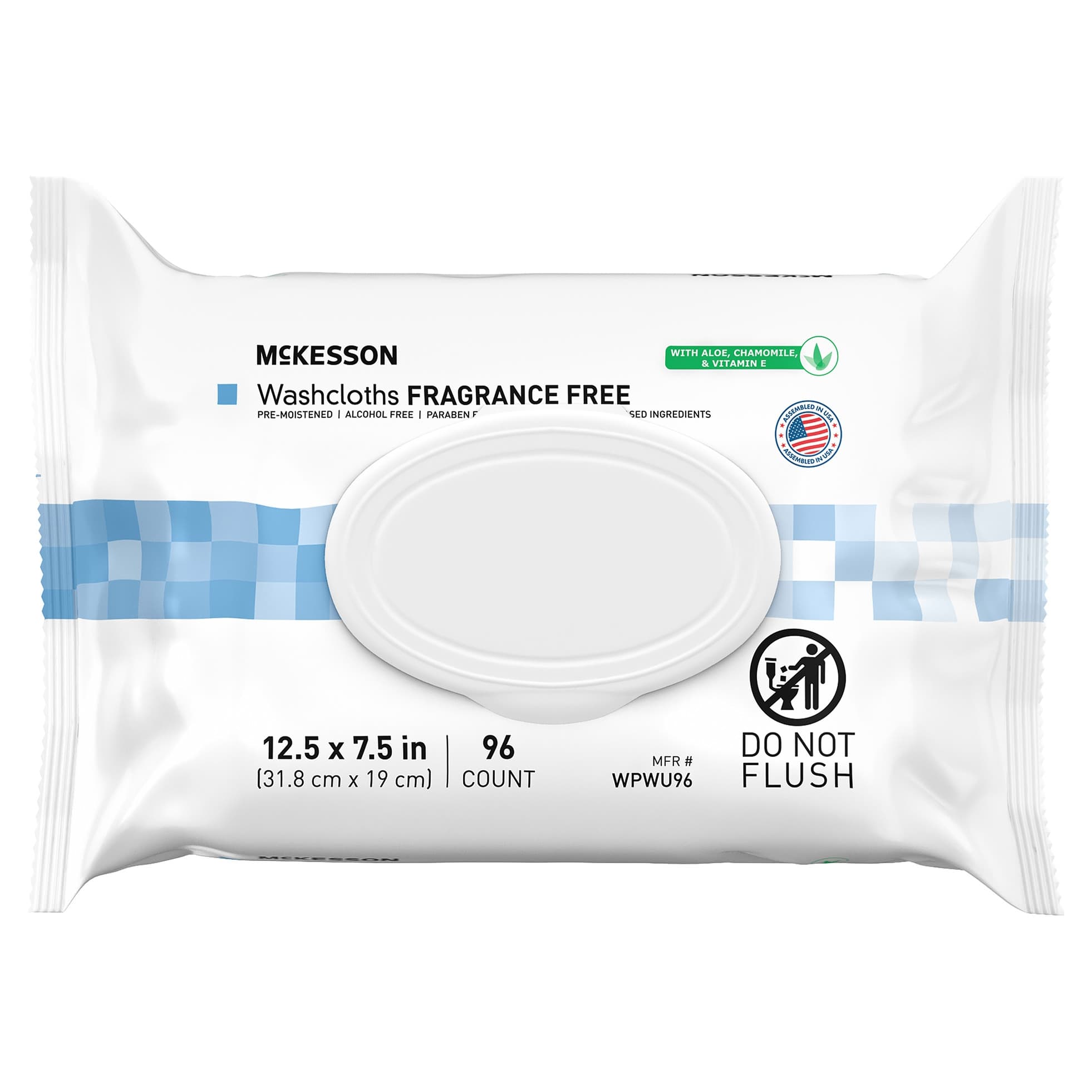 McKesson Pre-Moistened Washcloths, Unscented - Bag of 96 Wipes - Image 1