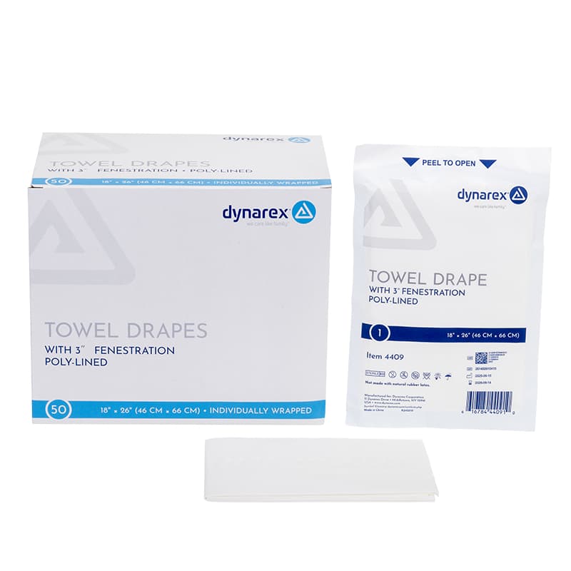 Dynarex Disposable Towel Drapes Fenestrated, Sterile, 18 W x 26 L - Box of 50 - Image 1
