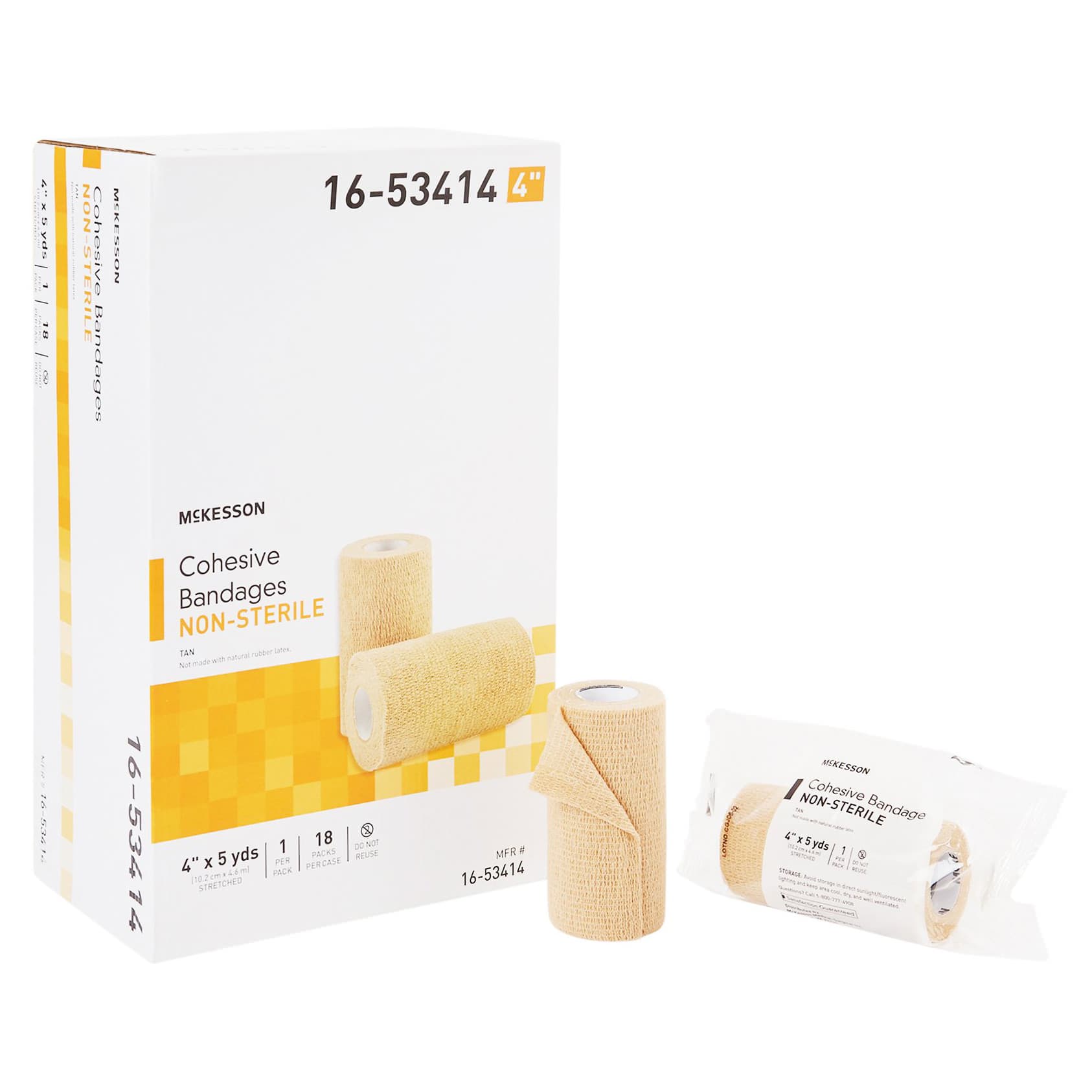 Mckesson Cohesive Bandage, 4 Inch x 5 Yard, Standard Compression, Tan - Case of 18 - Image 1