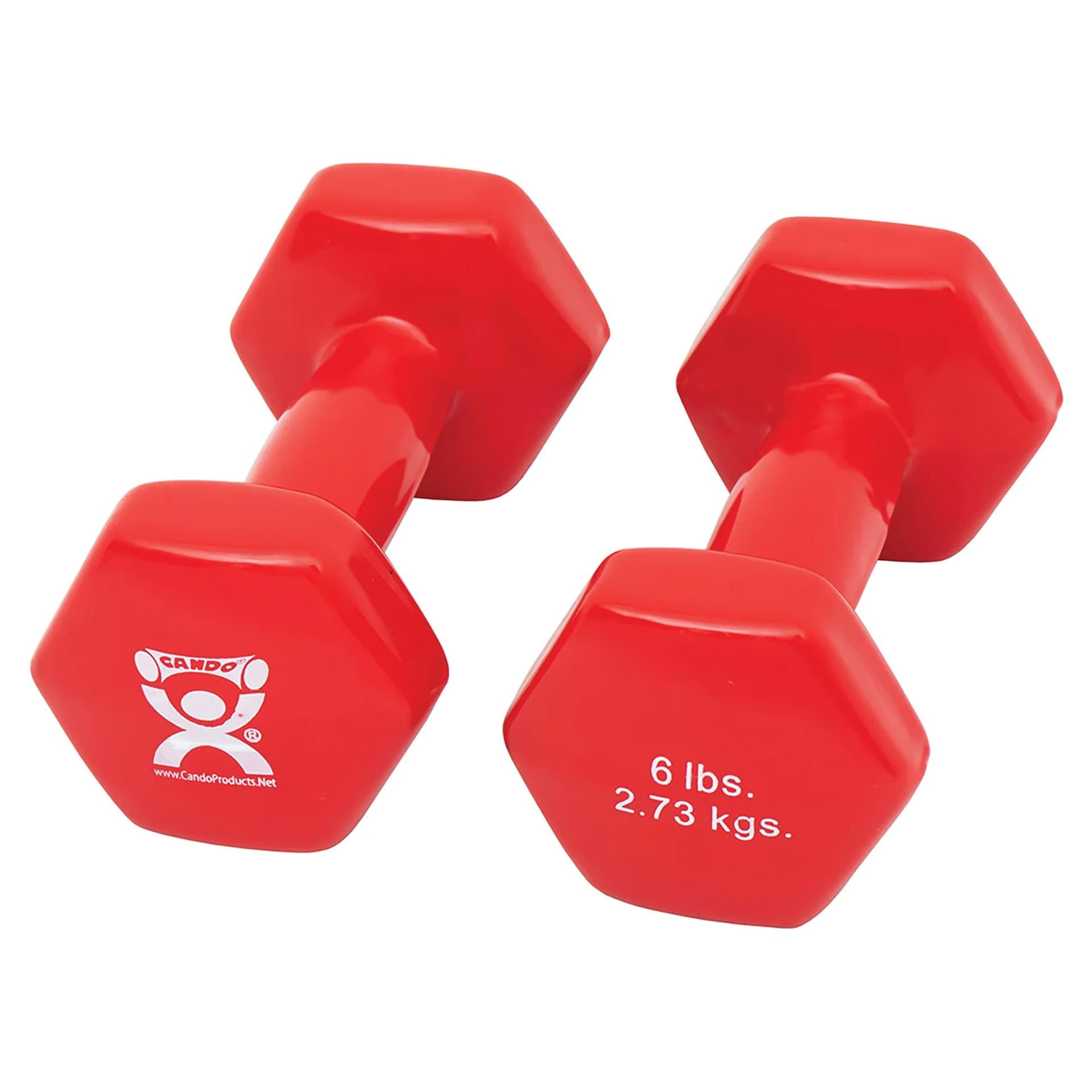 CanDo vinyl coated dumbbell, Red, 6 Lb - Pair - Image 1