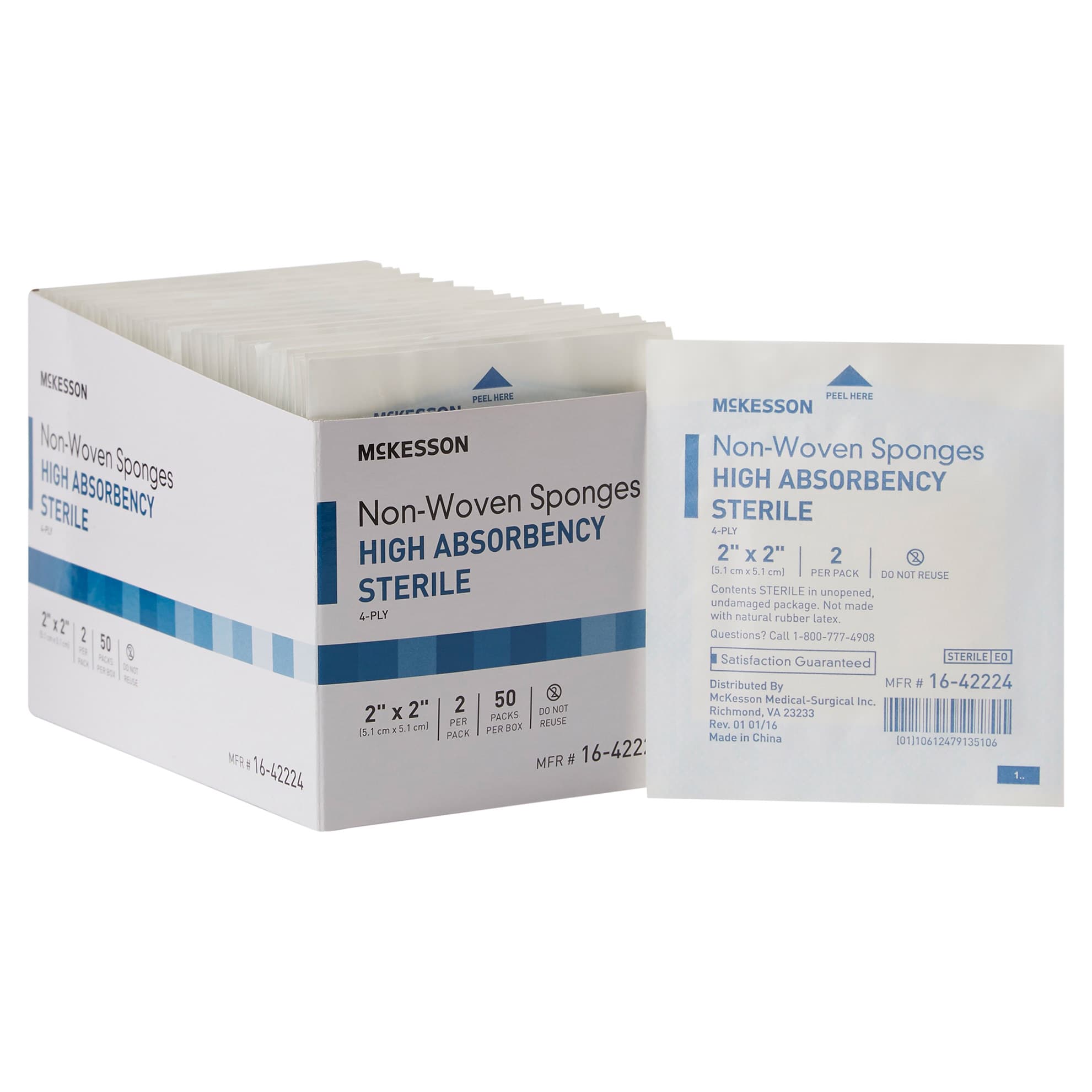 McKesson 4 Ply Nonwoven Sponge White Square Sterile - Image 1