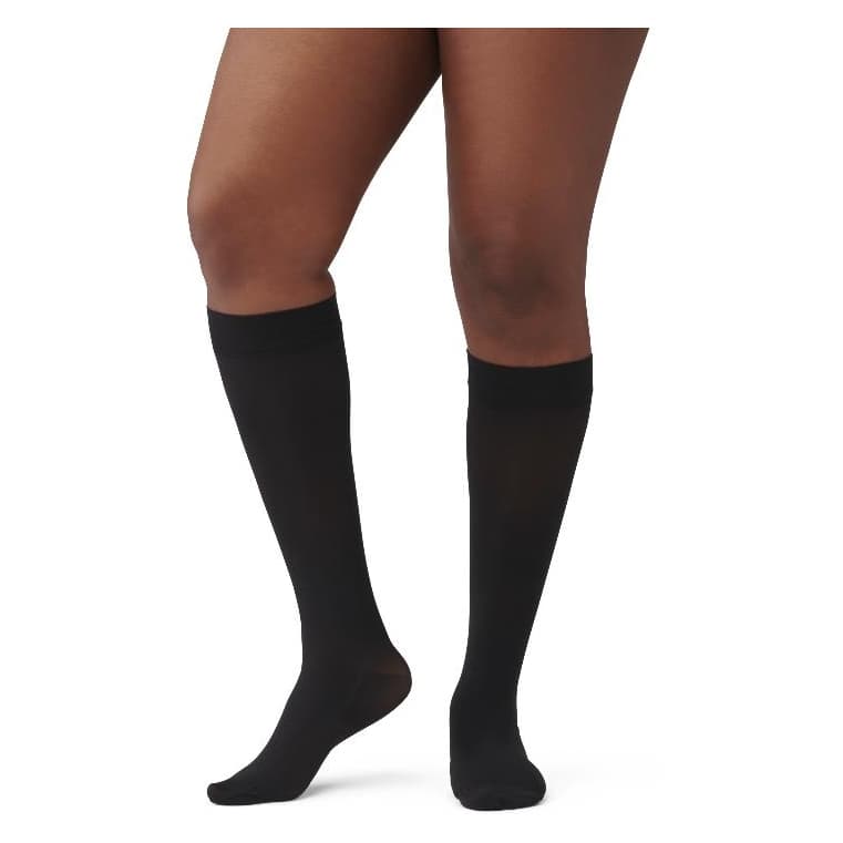 Curad Knee-High Unisex Compression Hosiery, Closed Toe, 20-30 mmHg, Black, Size E - Pair - Image 1