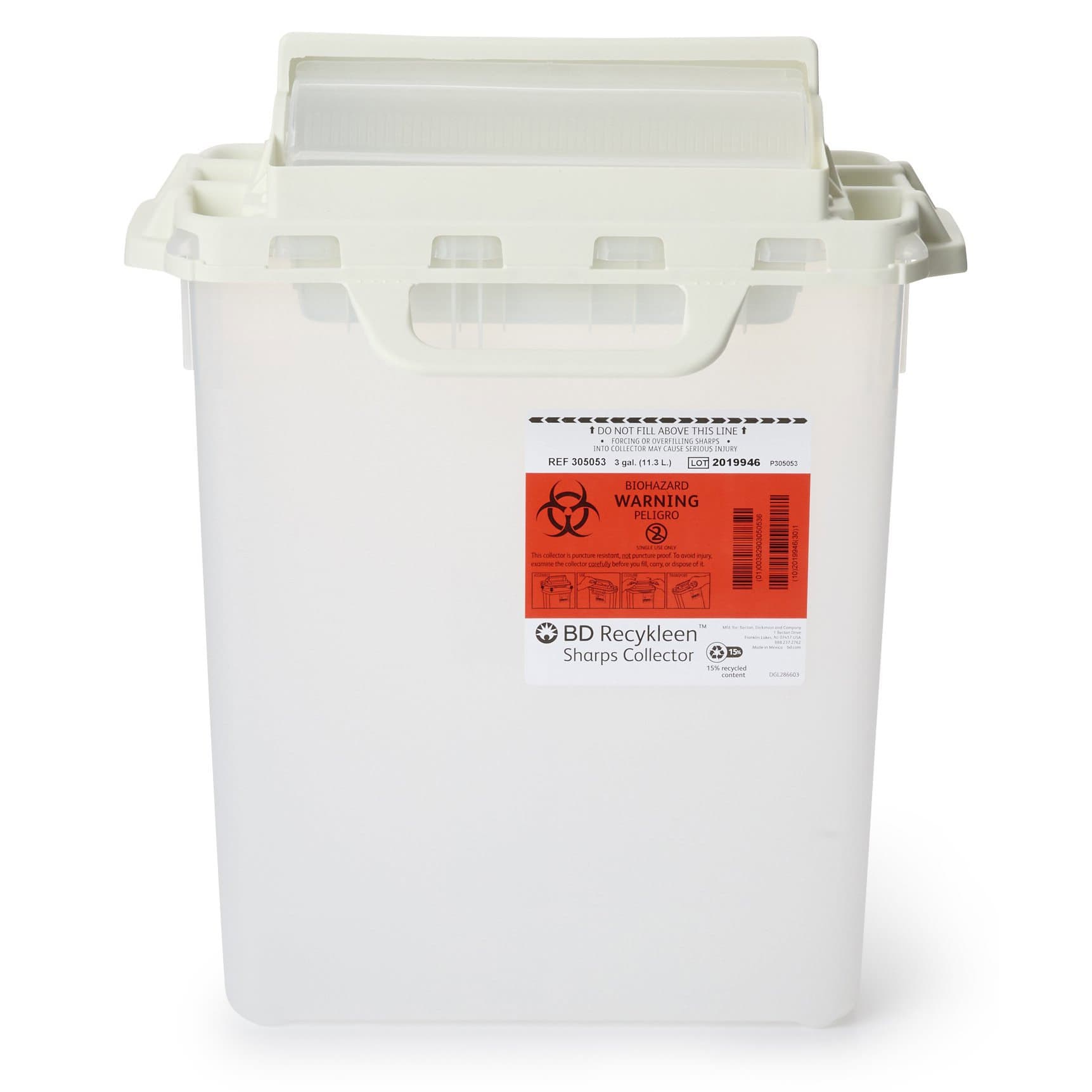 BD Recykleen counterbalanced door sharps collector, 3 Gallon - Each - Image 1