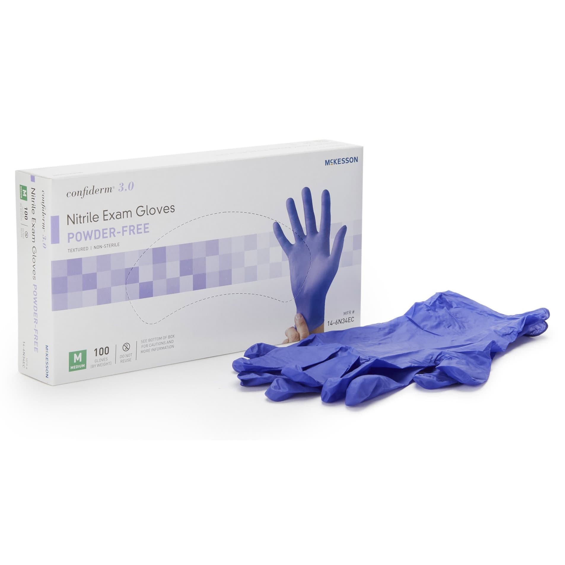 McKesson Confiderm 3.0 Exam Glove Blue Beaded Cuff 2 mil to 4 mil Range, Medium - Box of 100 - Image 1