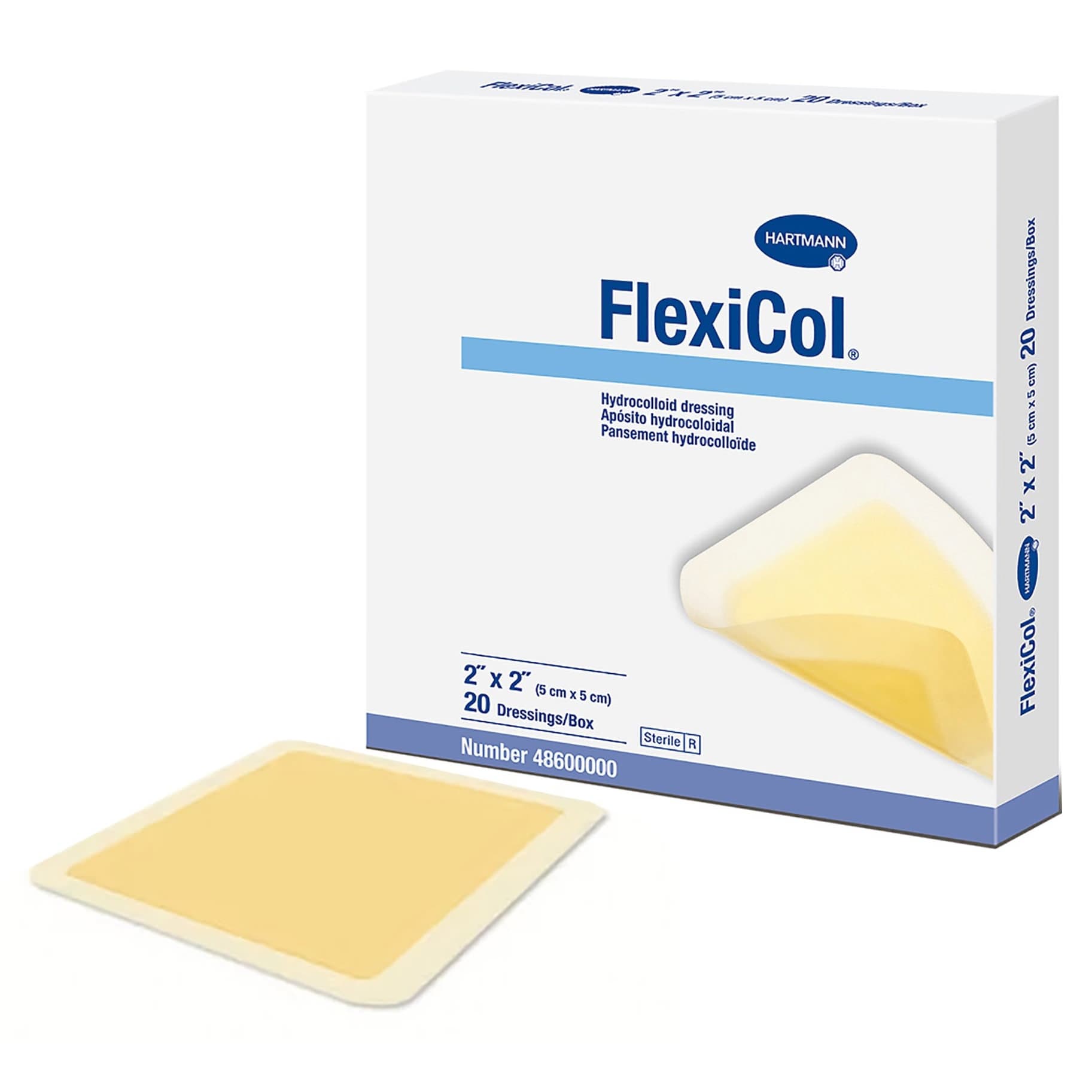 FlexiCol Hydrocolloid Dressing Tan Square Sterile, 2 x 2 Inch - Box of 20 - Image 1