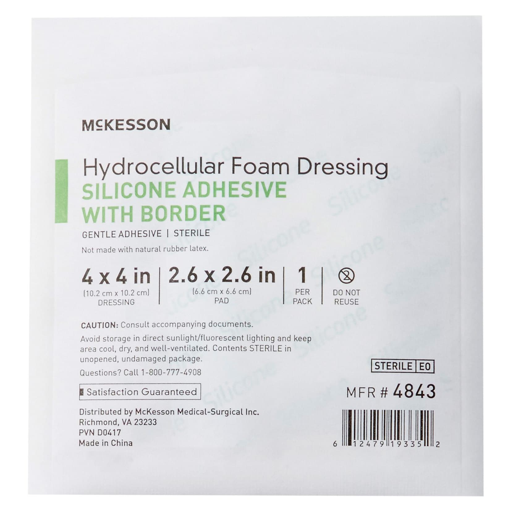 McKesson 5-Layer Hydrocellular Silicone Adhesive Foam Dressings with Border, 4" x 4" - Each - Image 1