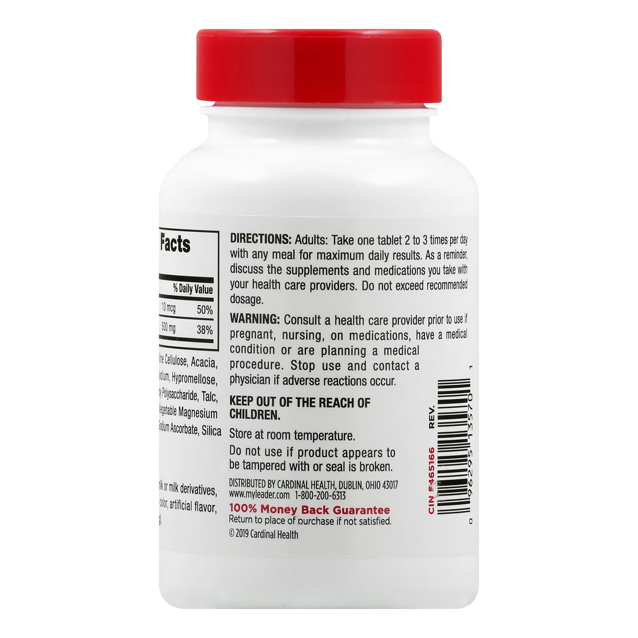 Leader Calcium Vitamin 500 mg + D3 10 mcg - Bottle of 100 - Image 2