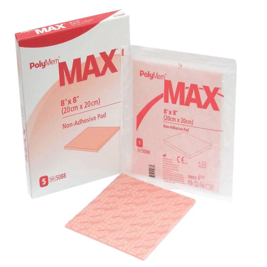 PolyMem MAX Non-Adhesive Foam Pad Dressing, 8 x 8 Inch - Box of 5 - Image 1