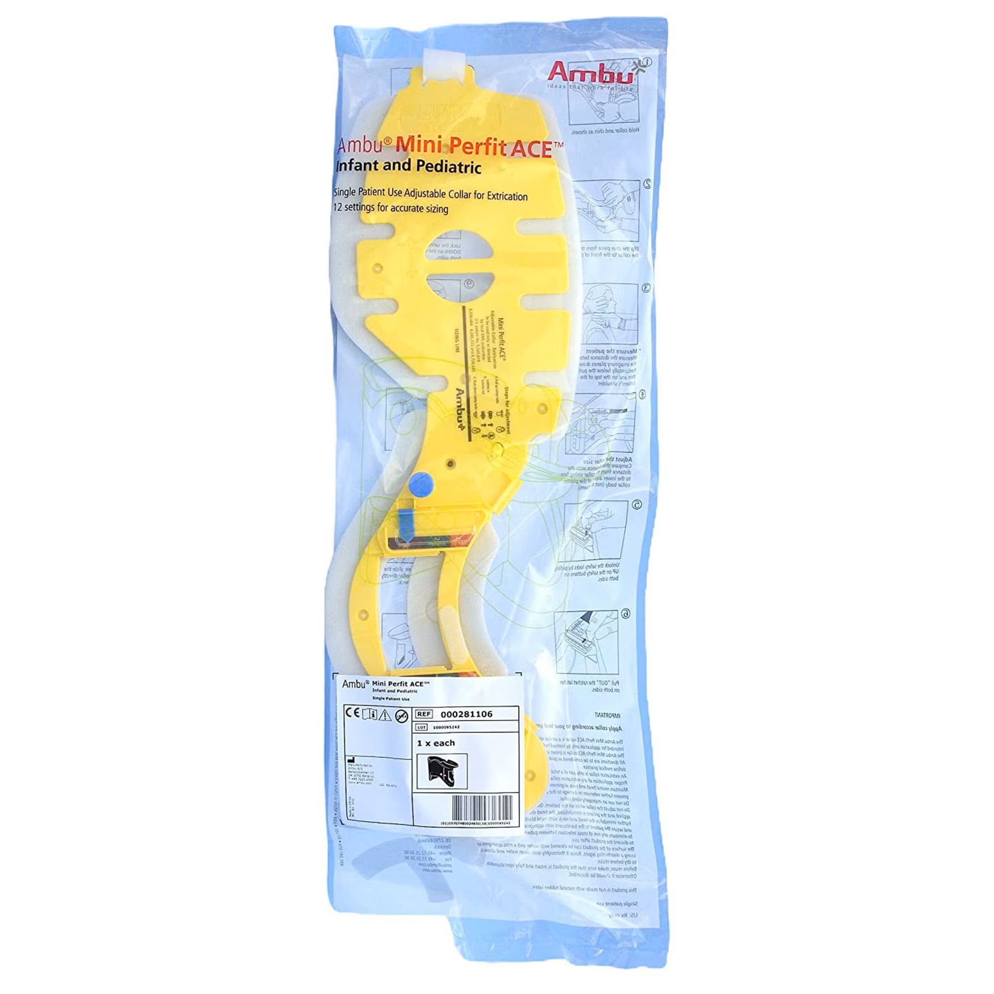 Ambu Mini Perfit ACE Cervical Collar Yellow-Light Gray Hook n Loop Strap Closure Adjustable Height - Image 2