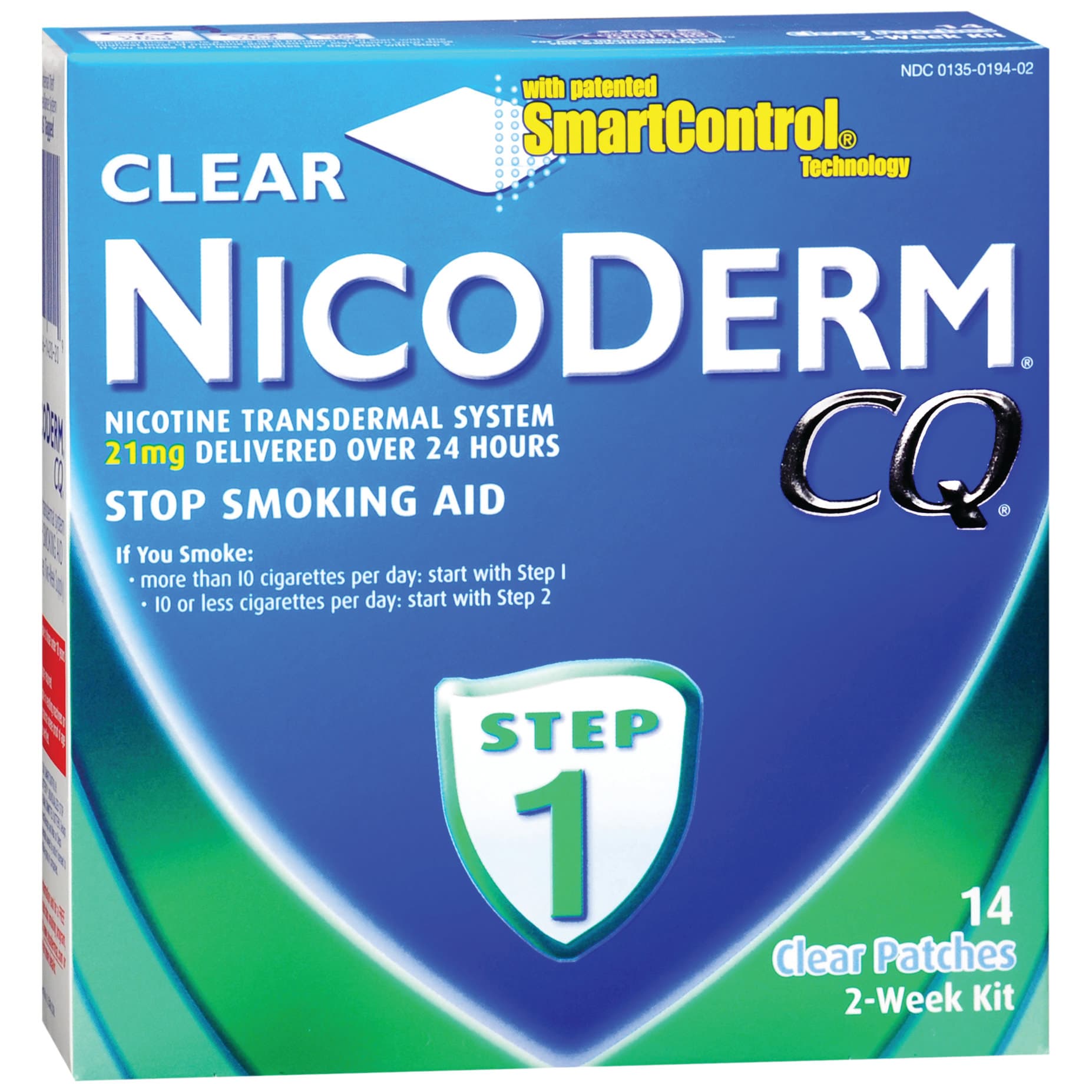 Nicoderm CQ Nicotine Polacrilex Clean Transdermal System, 21 mg Strength, Step 1 - Box of 14 - Image 1