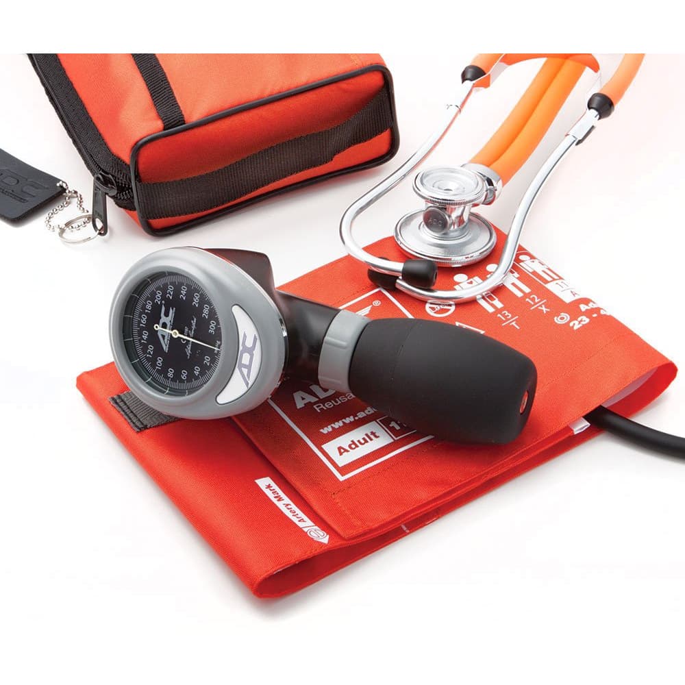 Pro’s Combo I Palm Aneroid BP & Sprague Stethoscope Set - Adult Cuff, Orange