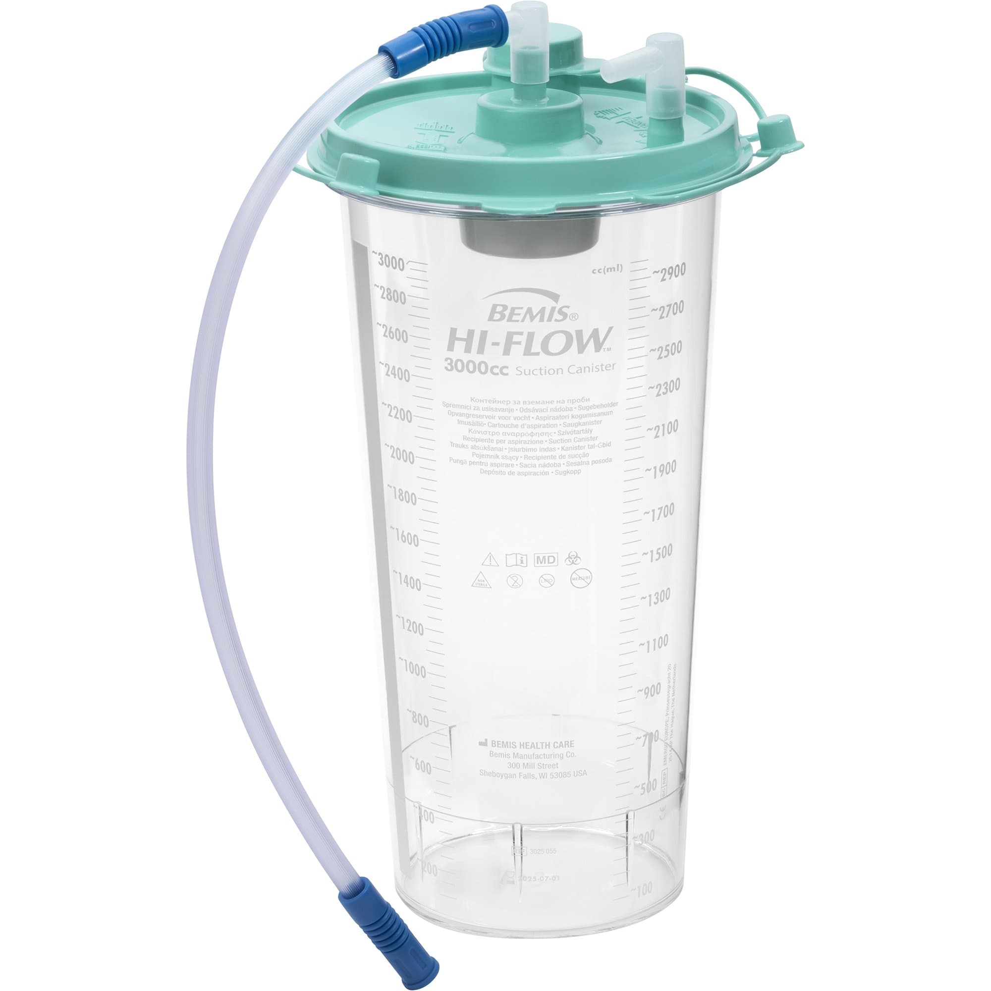 Bemis Healthcare Hi-Flow Rigid Suction Canister with 18 Inch Connector Tubing, 3000 mL - Each - Image 1