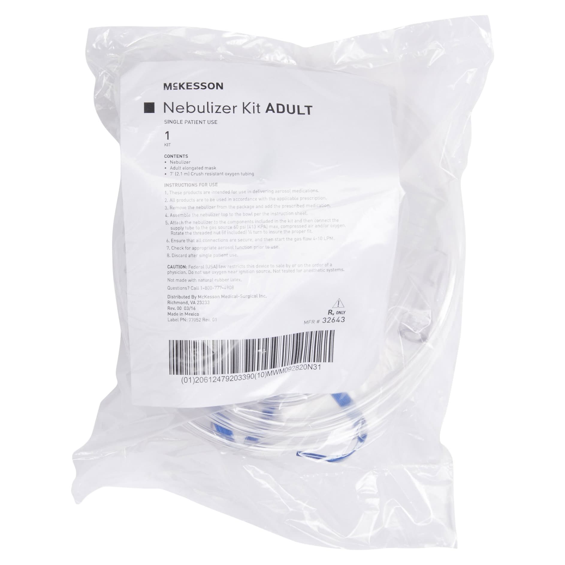 McKesson Handheld Nebulizer Kit Elbow Adapter Aerosol Mask Delivery Small Volume 7 Foot Oxygen Tube Length - Image 1