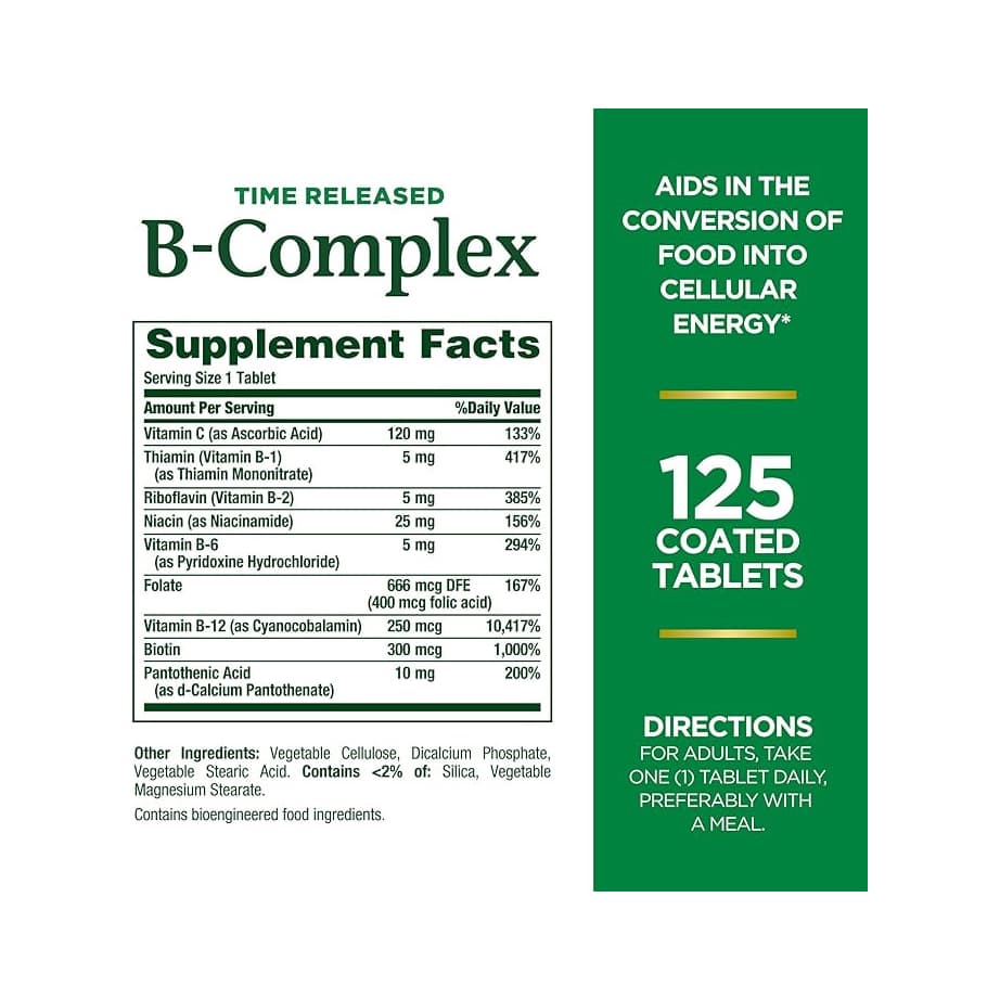Nature's Bounty B-Complex + Vitamin C Time Released - Bottle of 100 - Image 2