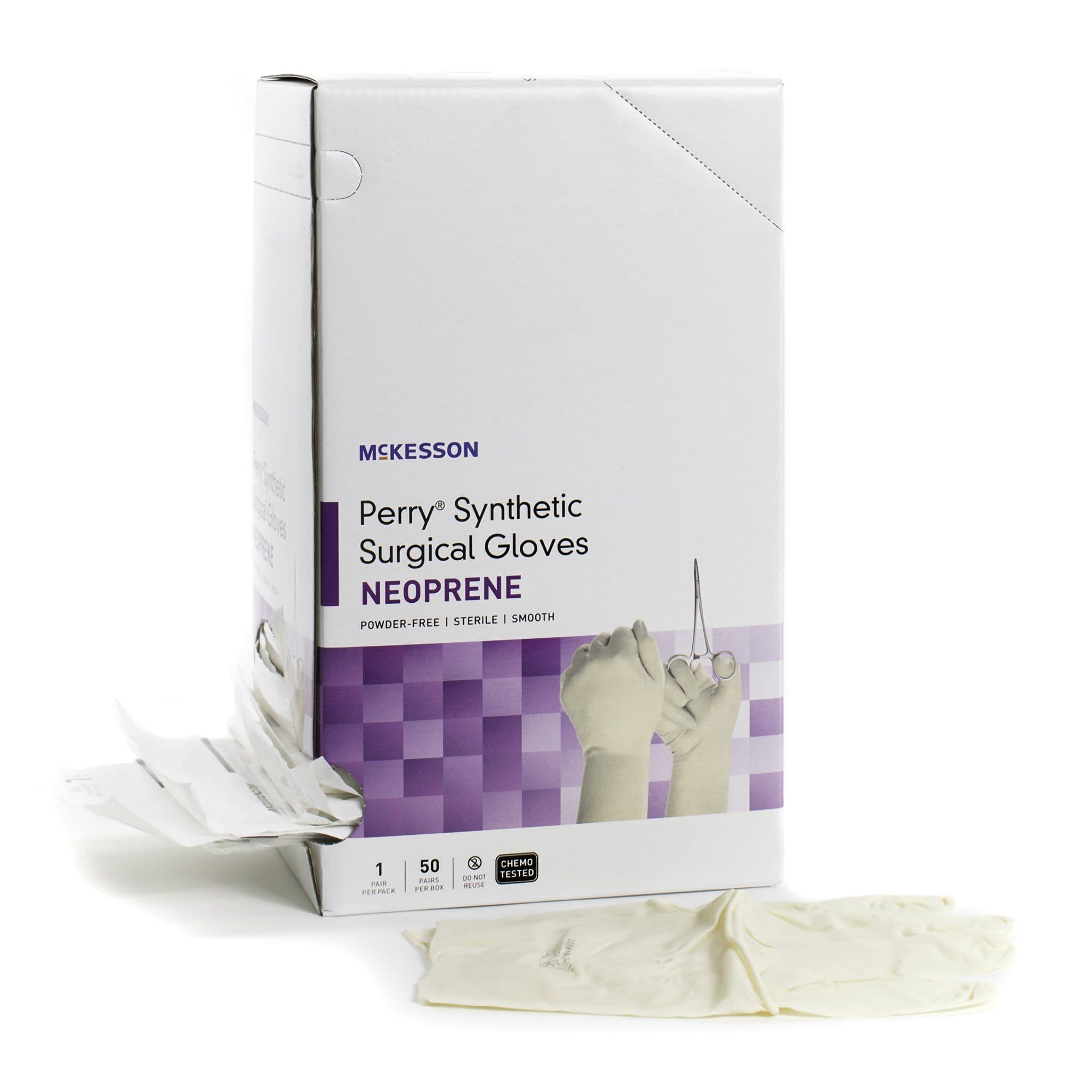 McKesson Perry Synthetic Surgical Glove Cream Beaded Cuff Standard, Size 7 - Pair - Image 1