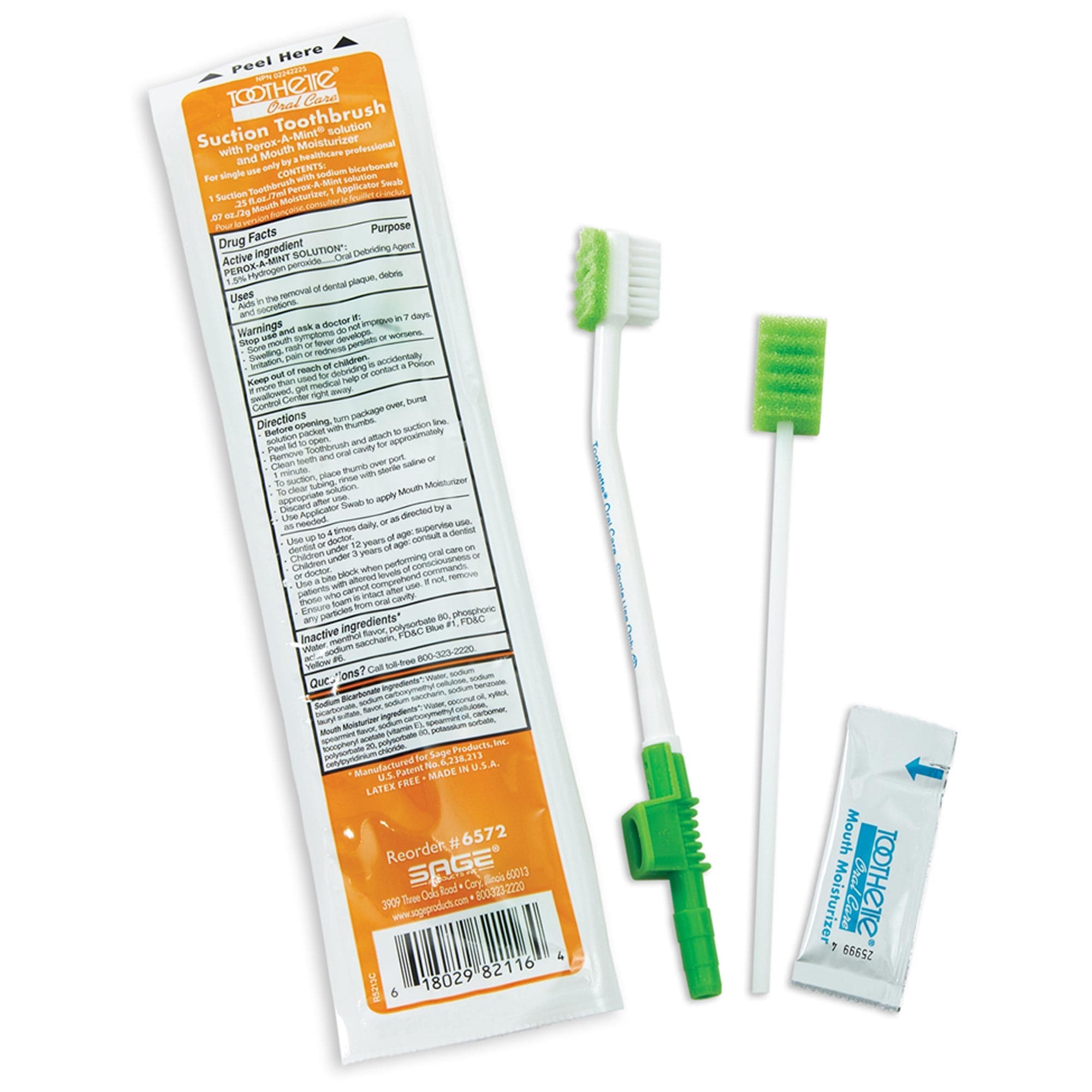 Toothette Suction Toothbrush with Perox-A-Mint solution and Mouth Moisturizer - Case of 100 - Image 1