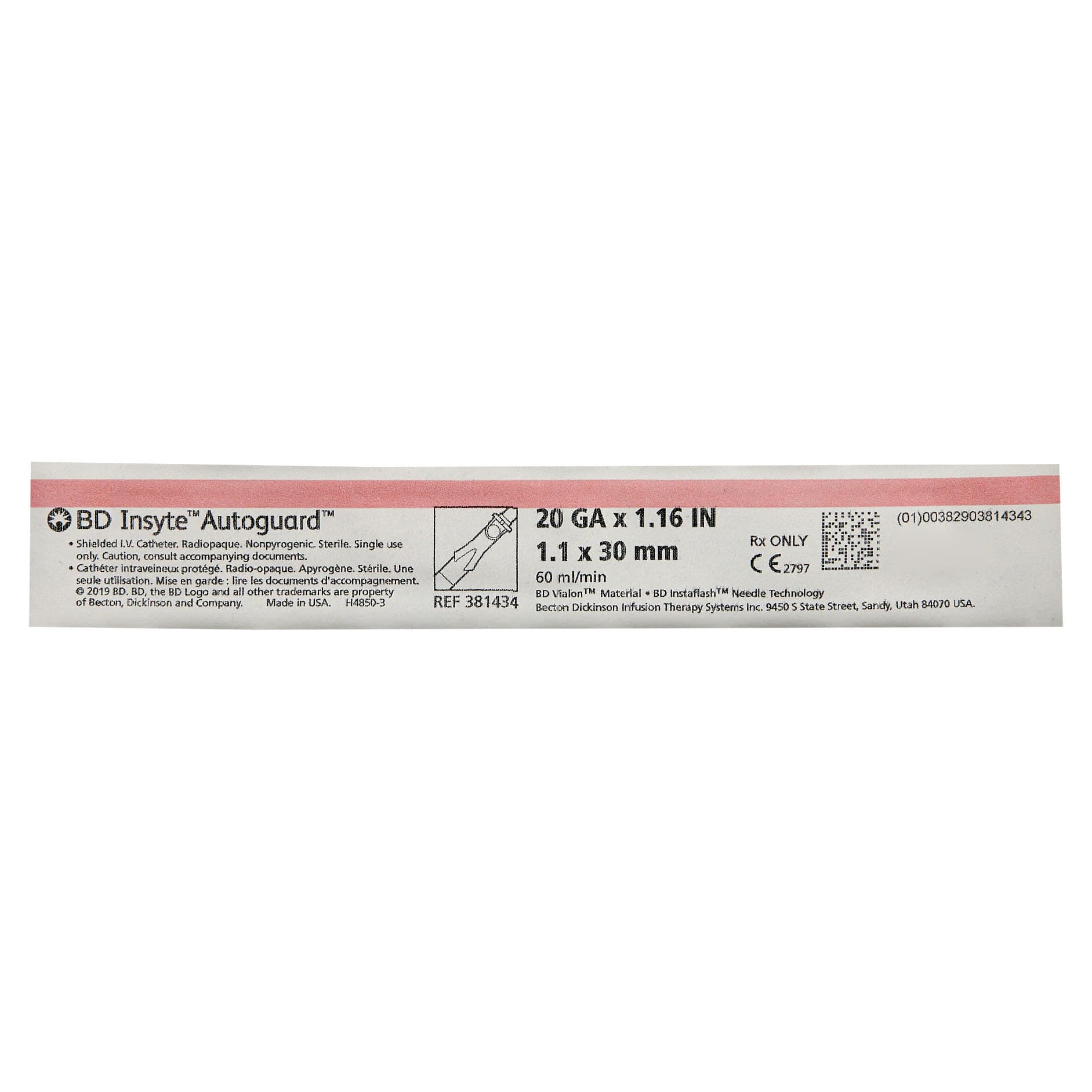 BD Insyte Autoguard Vialon Shielded Peripheral IV Catheter, 20 Gauge, 1.16" - Each - Image 1