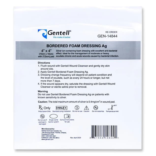 Gentell Bordered Ag Silver Foam Dressing, 4 x 4 Inch - Each - Image 1