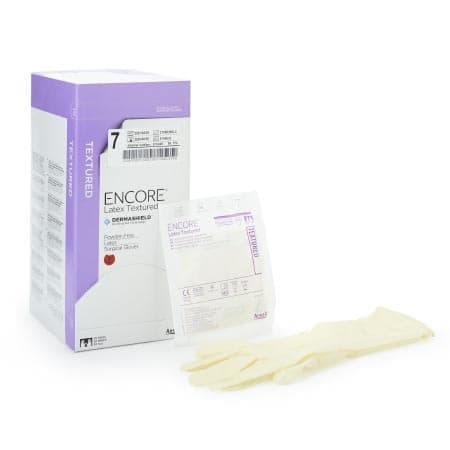ENCORE Latex Textured Surgical Glove Ivory Neutral Beaded Cuff Standard, Size 7 - Case of 200 - Image 1