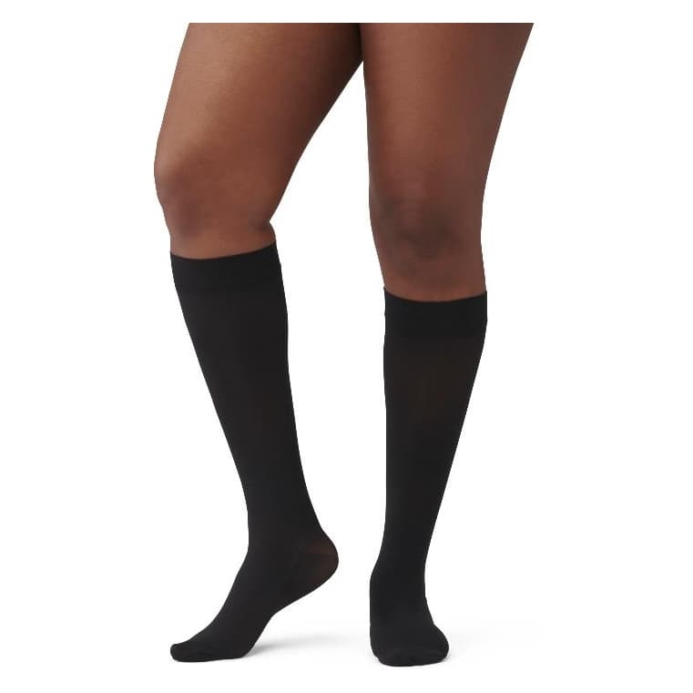 Curad Knee-High Unisex Compression Hosiery, Closed Toe, 20-30 mmHg, Black, Size D - Pair - Image 1