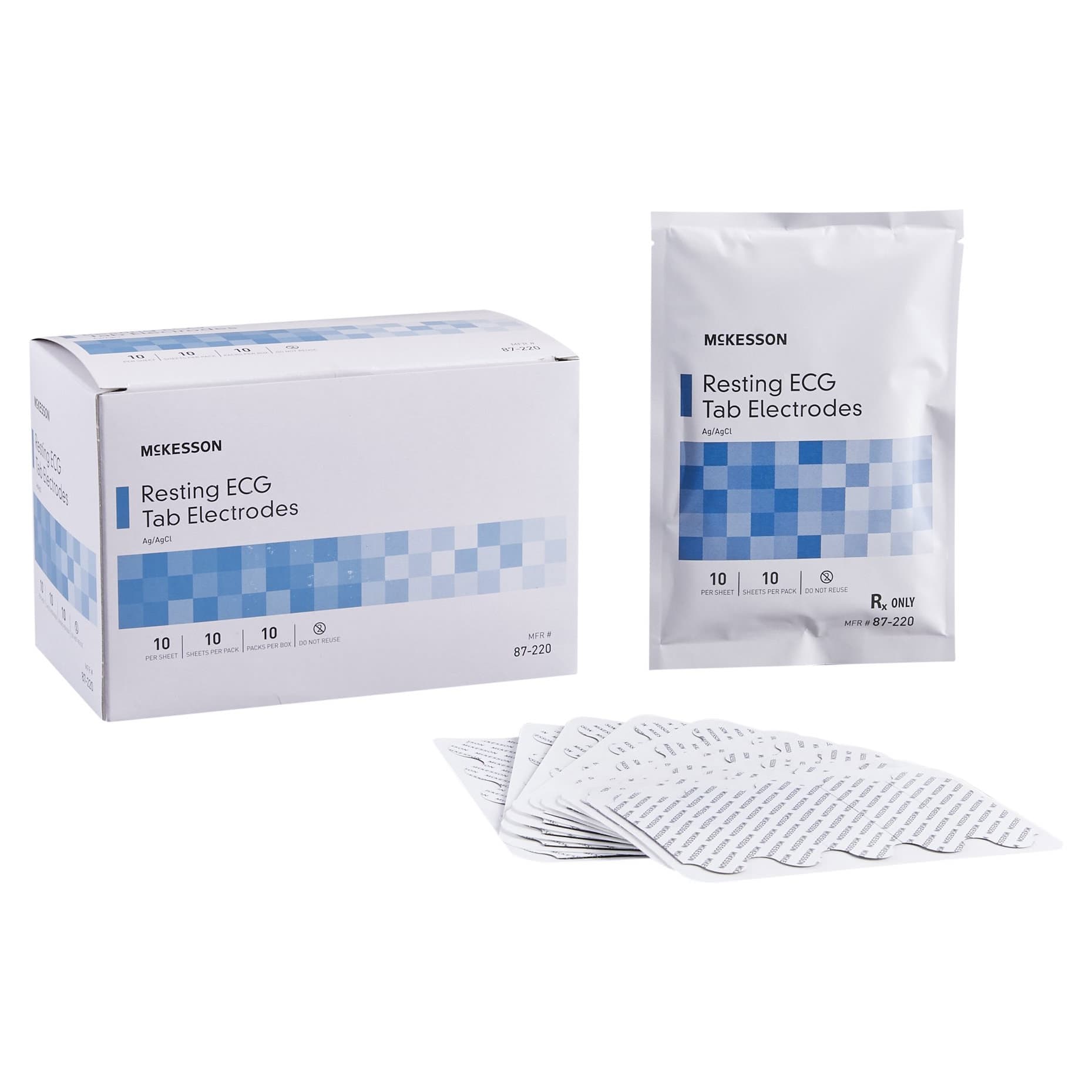 McKesson Resting ECG Tab Electrodes, Ag/AgCl Rectangle, 1 x 3/4 Inch - Box of 10 - Image 1
