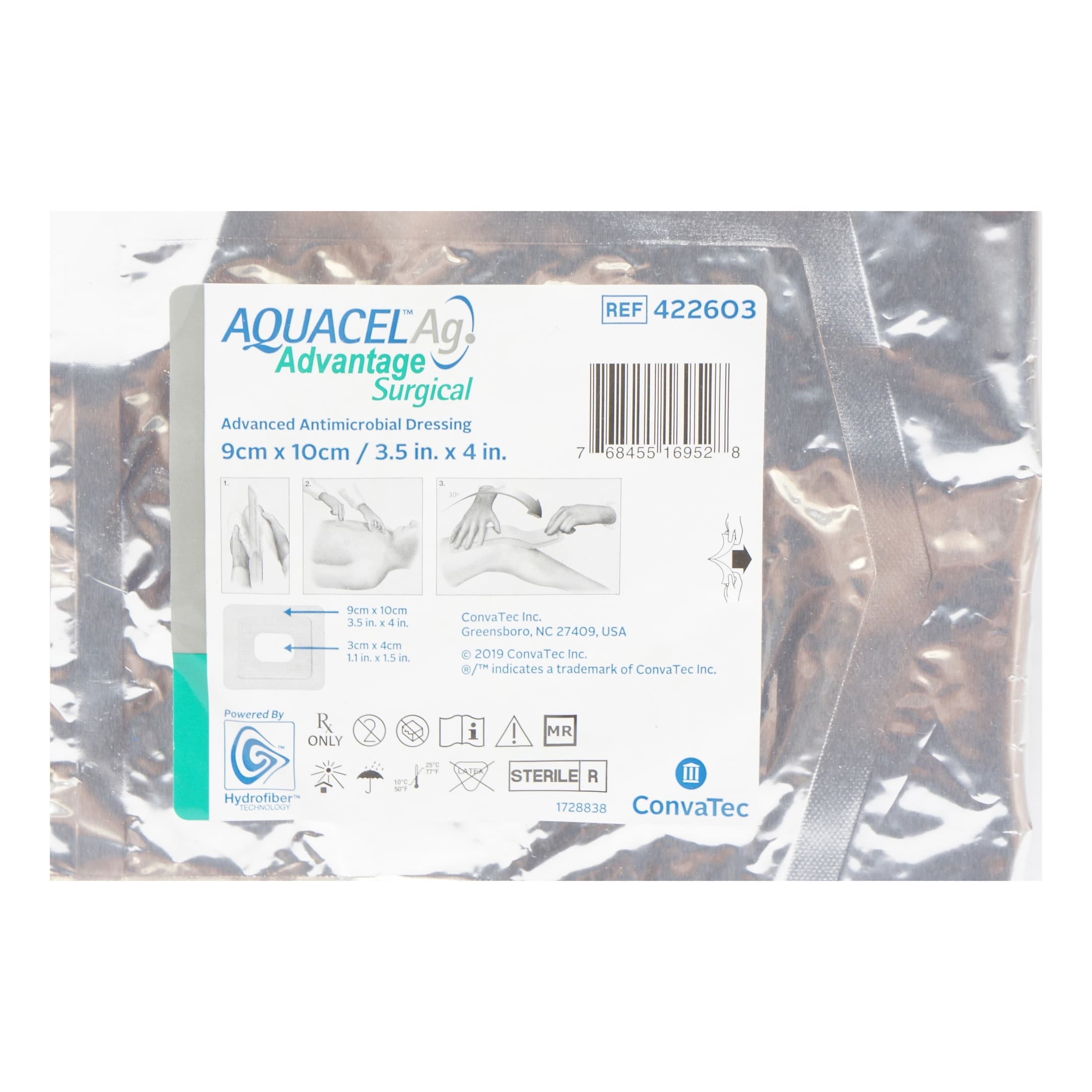 AQUACEL Ag Advantage Antimicrobial Dressings, 3.5 x 4 Inch - Each - Image 1