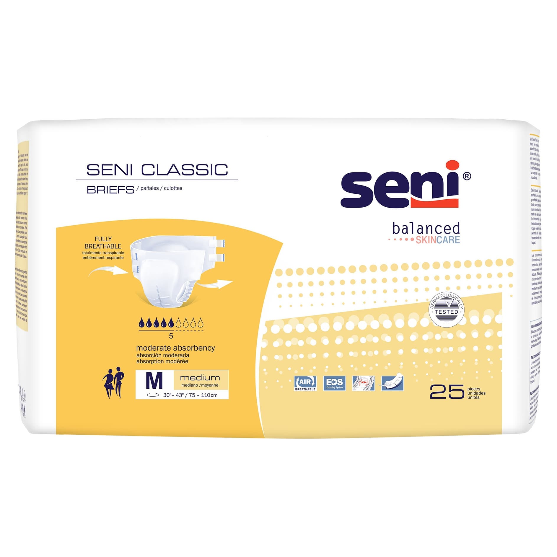 Seni Classic Adult Incontinence Briefs, Medium - Package of 25 - Image 1