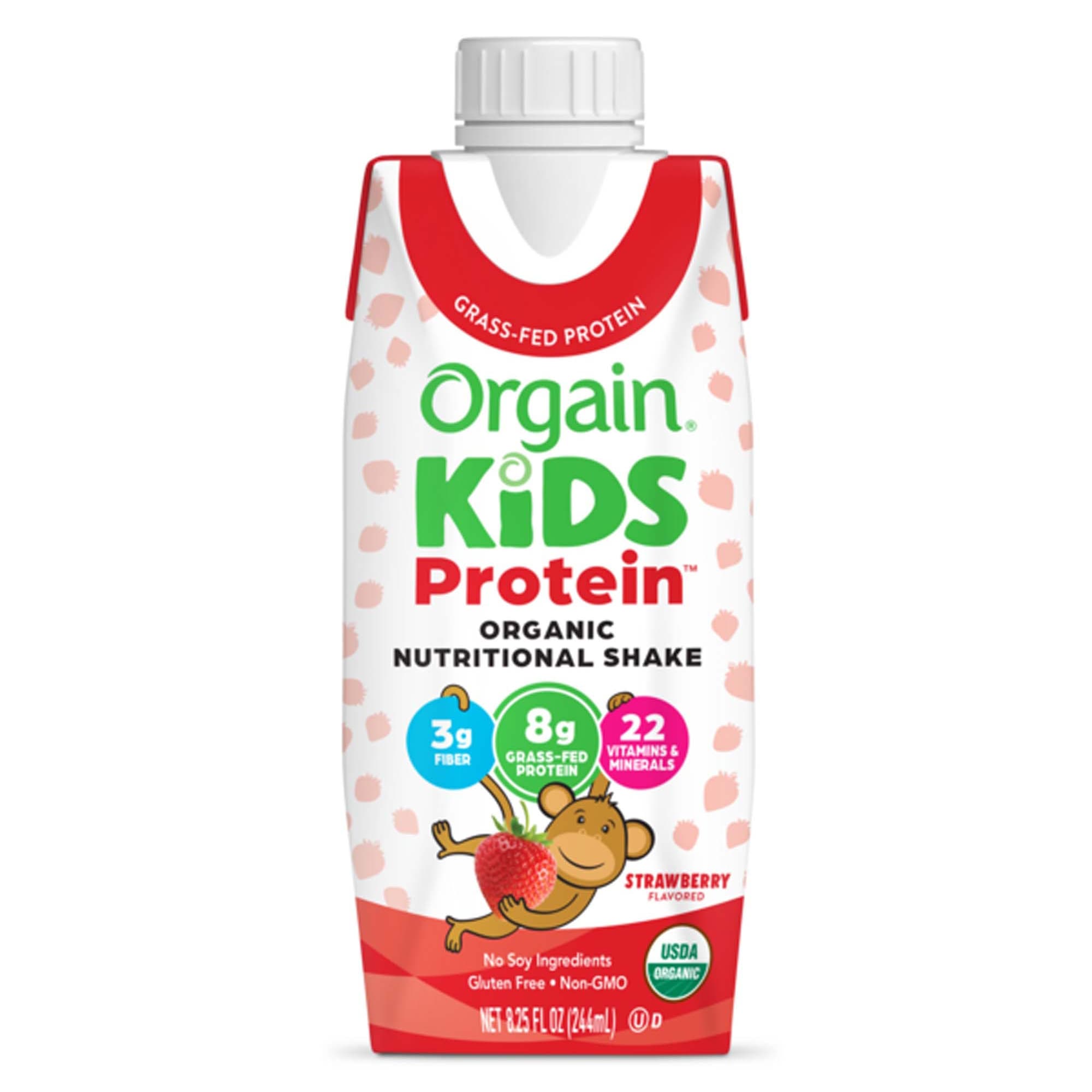 Orgain Kids Protein Organic Nutritional Shake, Strawberry, 8.25 oz - Case of 12 - Image 1