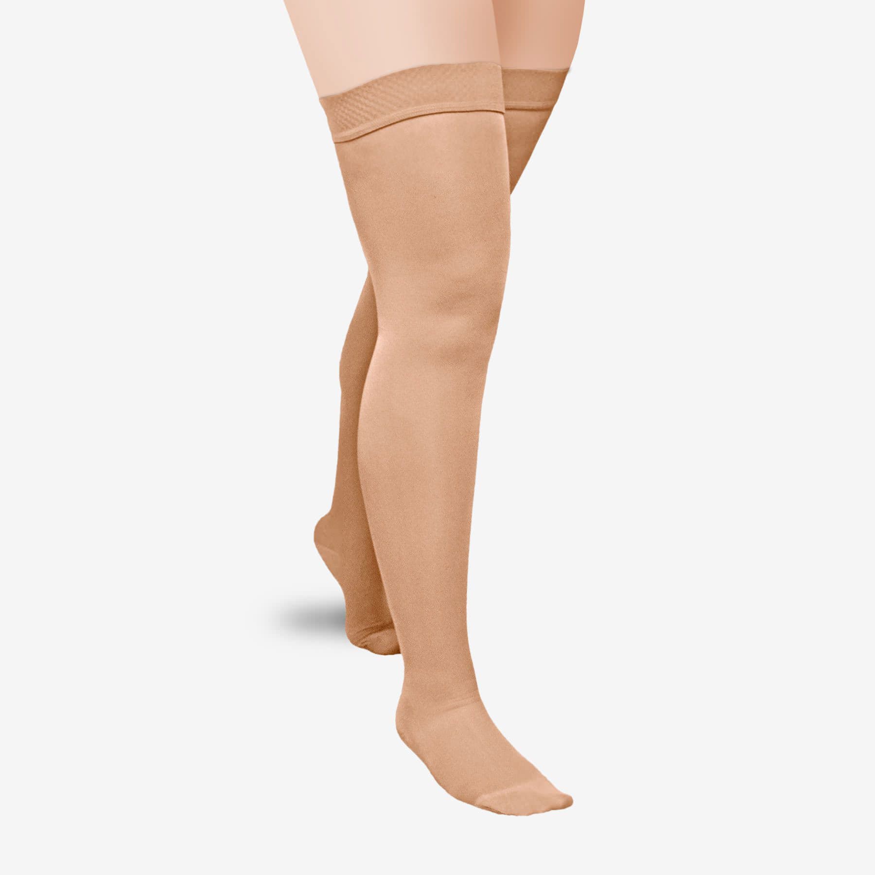 ExoSoft Thigh High Extremity Stockings, Average, XL, Beige, Closed Toe, 15-20mmHg - Pair - Image 1