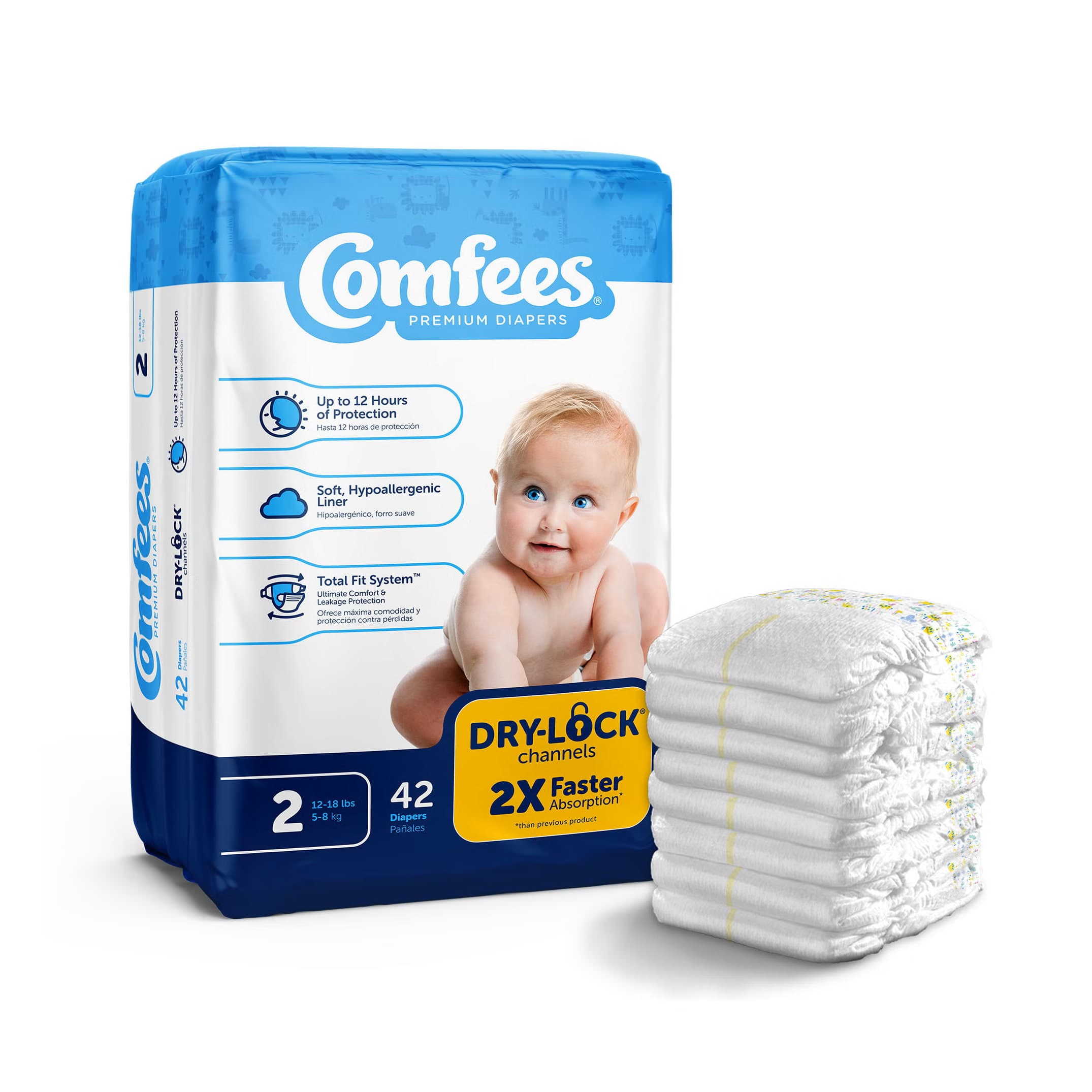 Comfees Premium Baby Diapers, Size 2 - Case of 168 - Image 1