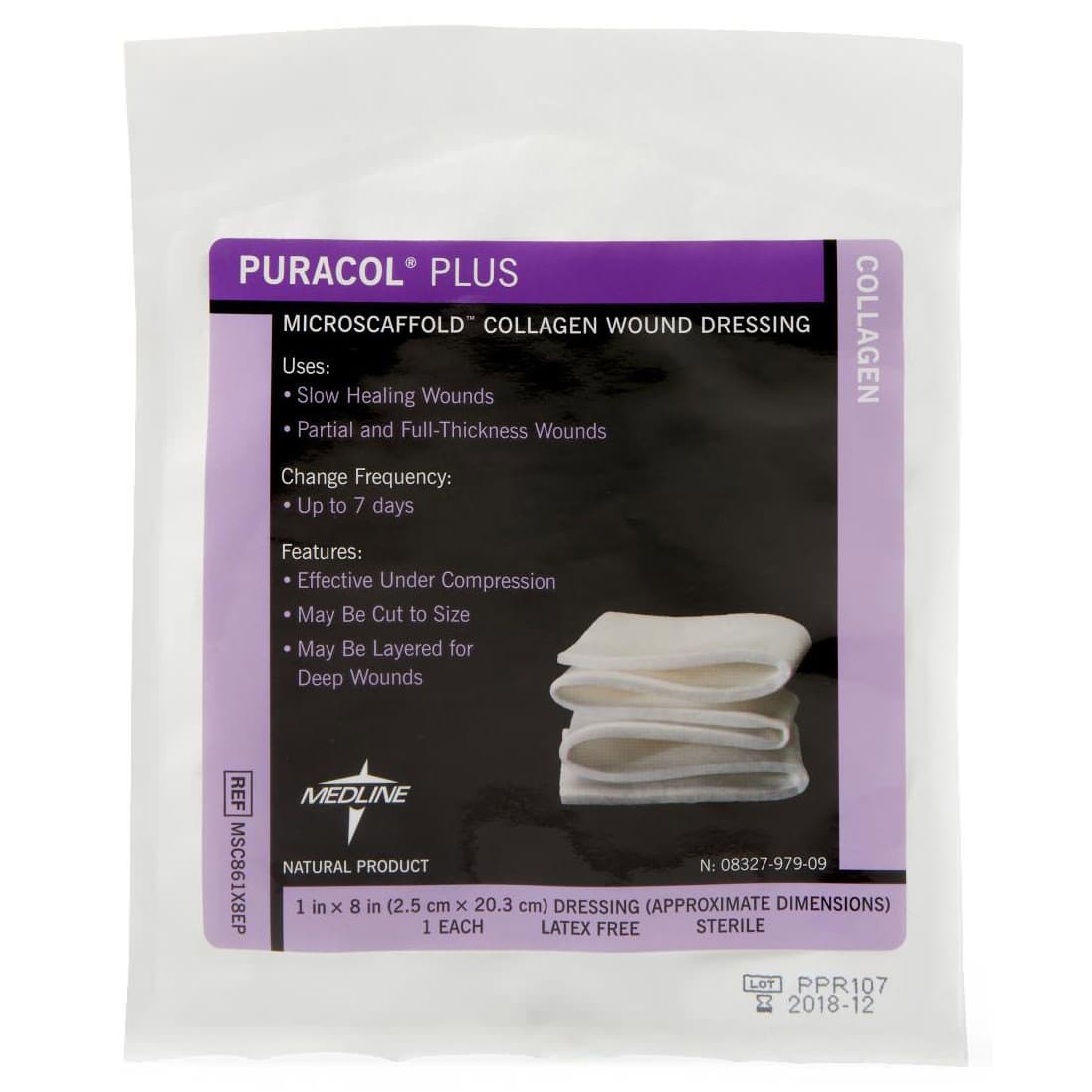 Puracol Plus Collagen Wound Dressing, Sterile, 1 x 8 inch - Each - Image 1