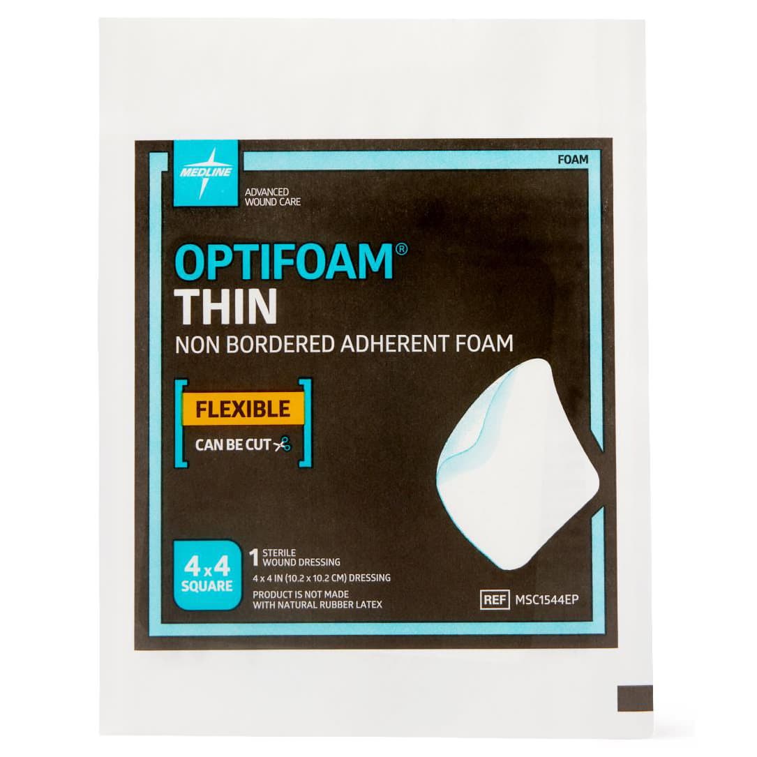 Optifoam Thin Non Bordered Adhesive Foam Dressing, Sterile, 4 x 4 Inch - Each - Image 1