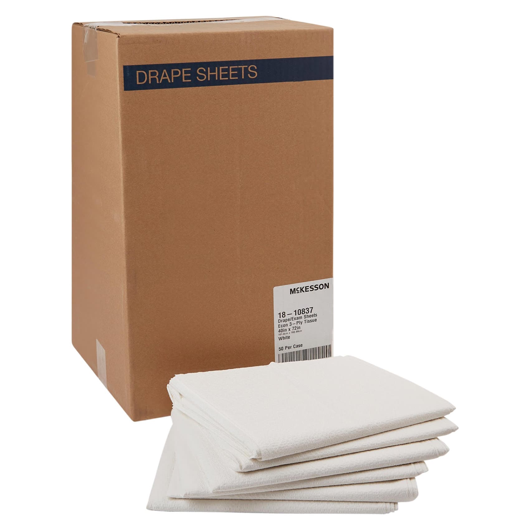 McKesson General Purpose Physical Exam Drape, White, 40 x 72 Inch, 3-Ply - Case of 50 - Image 1