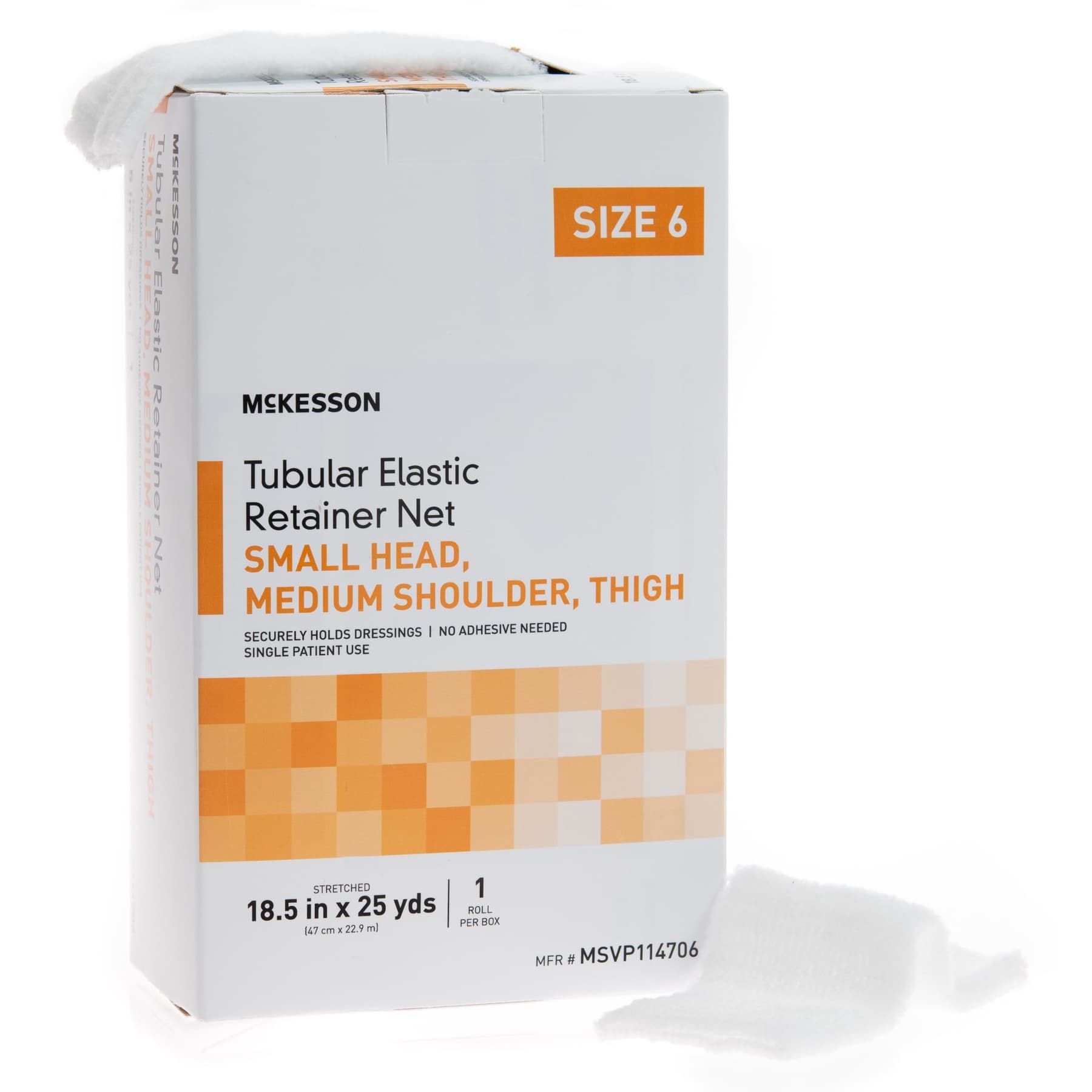 McKesson Elastic Net Retainer Dressing, 18-1/2 Inch x 25 Yard, Size 6, Small Head - Case of 10 - Image 1