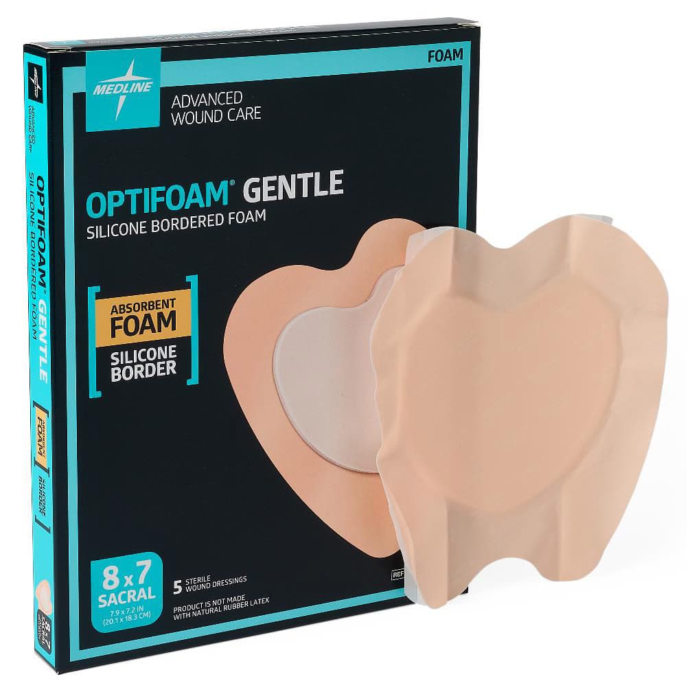Optifoam Gentle Sacral Silicone Bordered Foam Dressing, 8 x 7 Inch - Case of 50 - Image 1