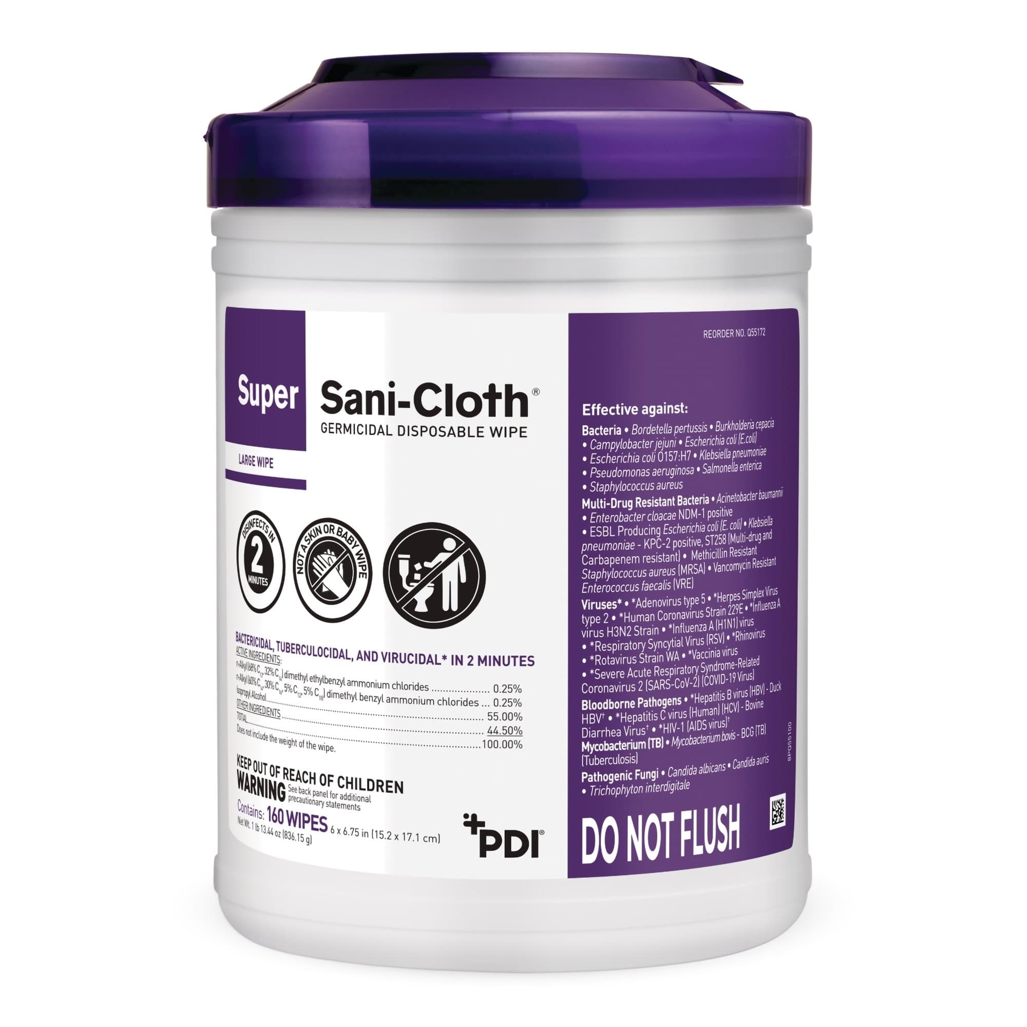 Super Sani-Cloth Germicidal Disposable Wipes, Canister, Large - Can of 160 - Image 1