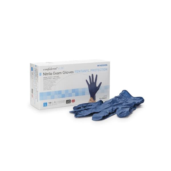McKesson Confiderm 6.8C Exam Glove Blue Beaded Cuff 6.1 mil to 8.0 mil Range, Large - Box of 100 - Image 1