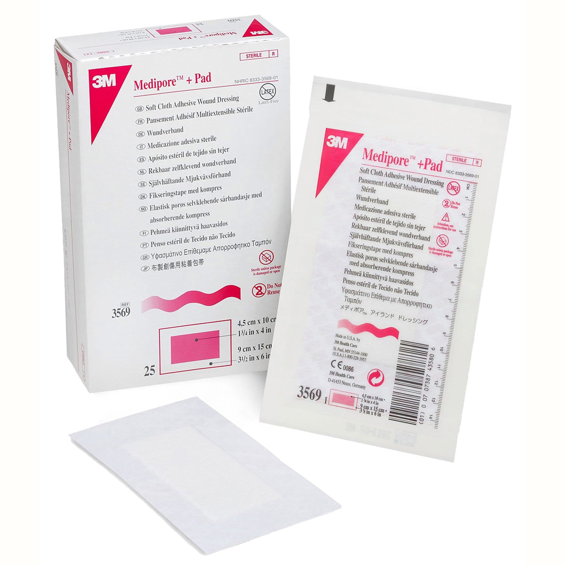 3M Medipore Plus Pad Soft Cloth Adhesive Wound Dressing, 3-1/2 x 6 Inch - Box of 25 - Image 1