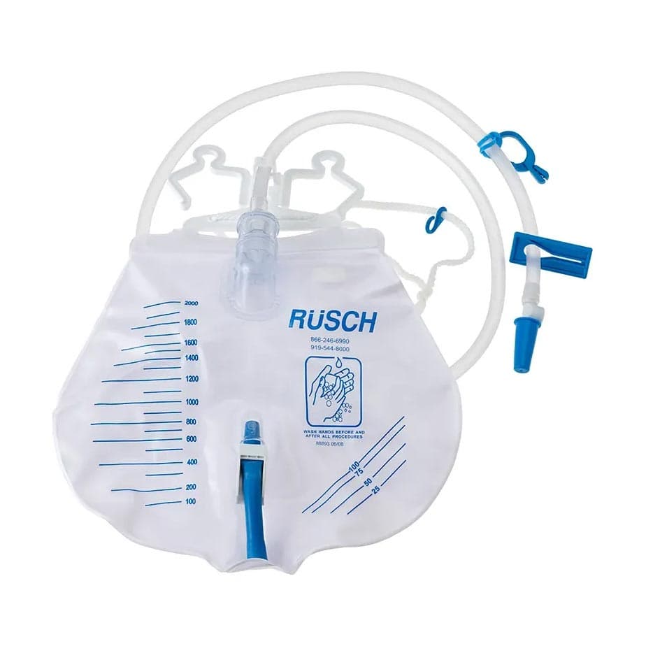 Rusch Premium Bedside Urinary Drainage Bag with Anti-reflux Valve, 2000 mL - Case of 20 - Image 1