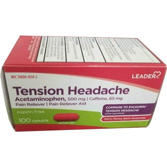 Leader Tension Headache Acetaminophen, 500 mg-65 mg Caplets - Pack of 100 - Image 3