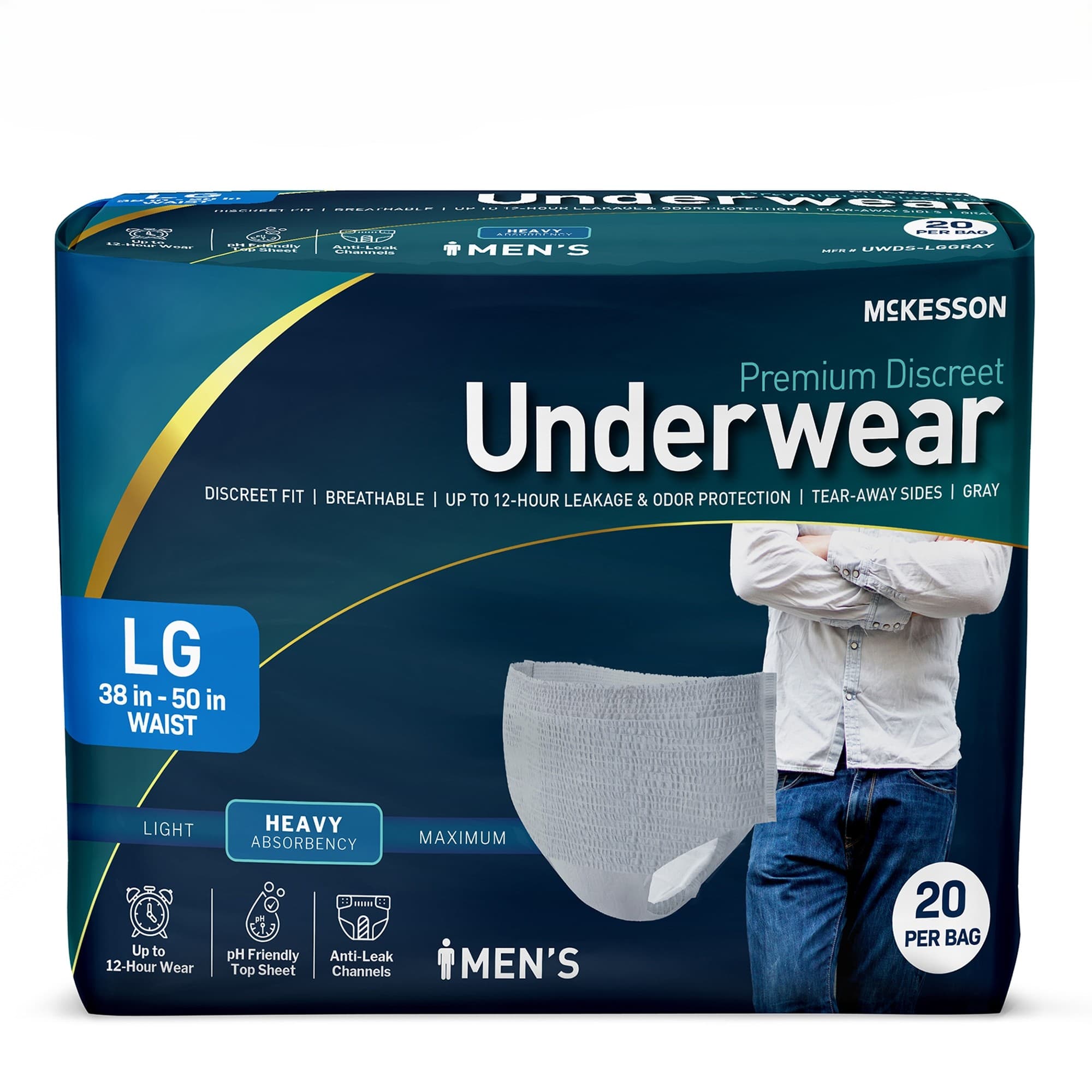 McKesson Premium Discreet Heavy Underwear For Men, Large - Case of 80 - Image 1