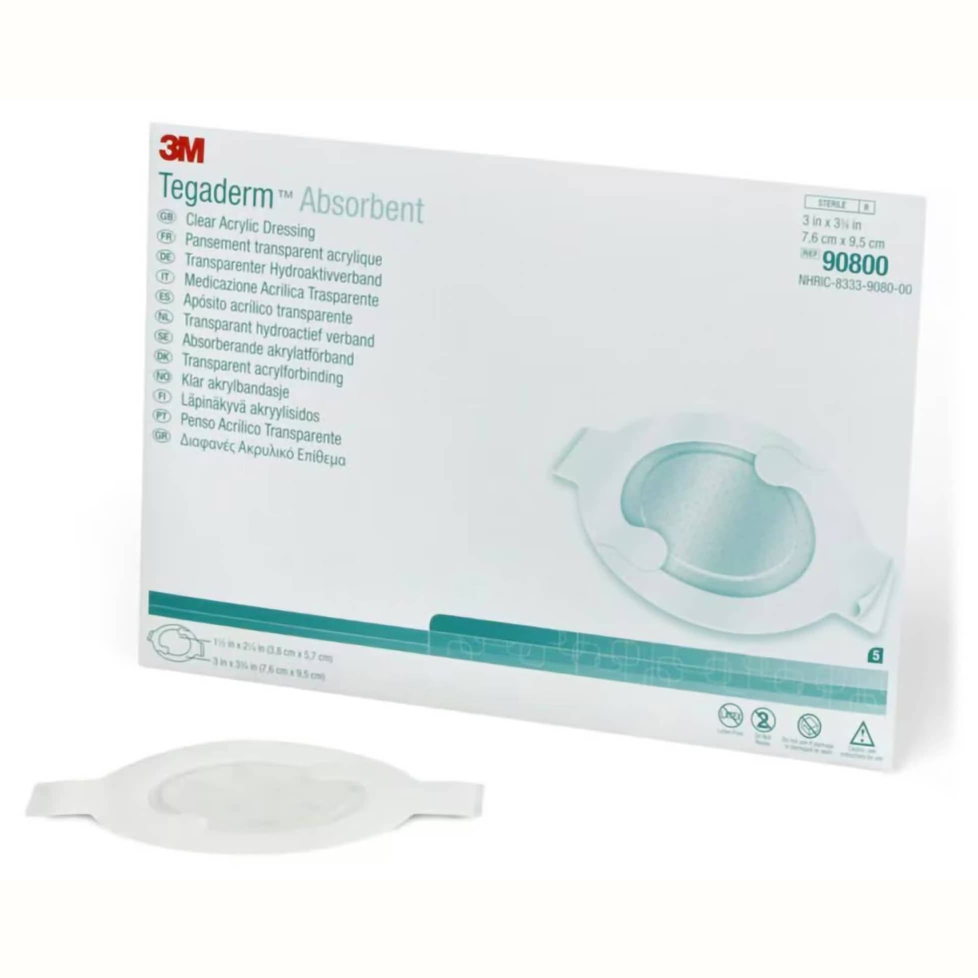 3M Tegaderm Clear Absorbent Acrylic Dressing, Small, 3 x 3-3/4 Inch Oval - Case of 40 - Image 1