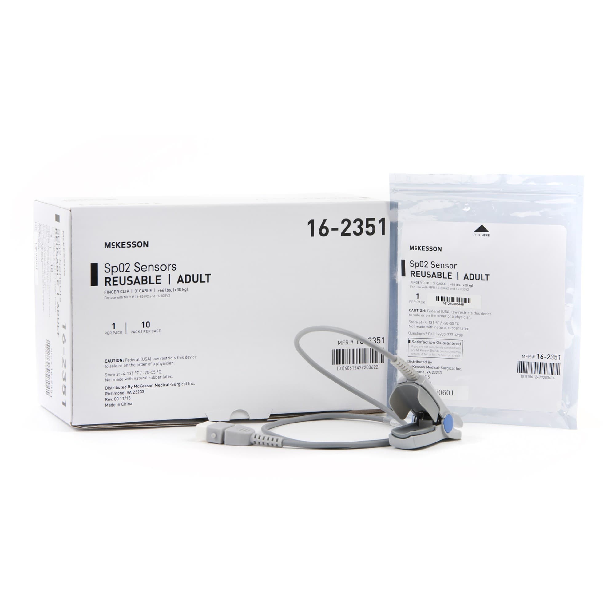 McKesson SPO2 Sensor 3 Foot Cord Finger Reusable Adult