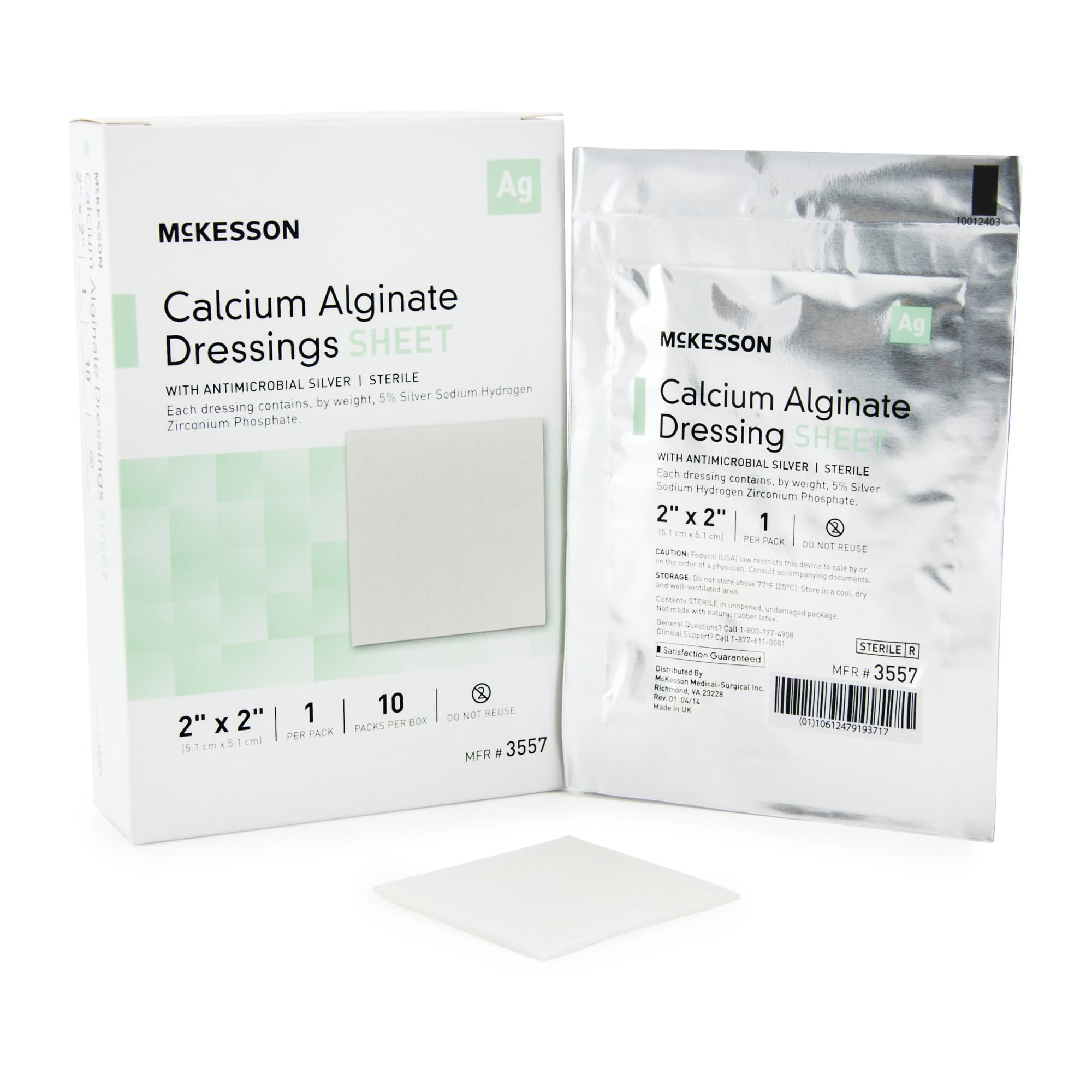 McKesson Silver Alginate Dressing White 5% Silver Square Sterile, 2 x 2 Inch - Case of 100 - Image 1