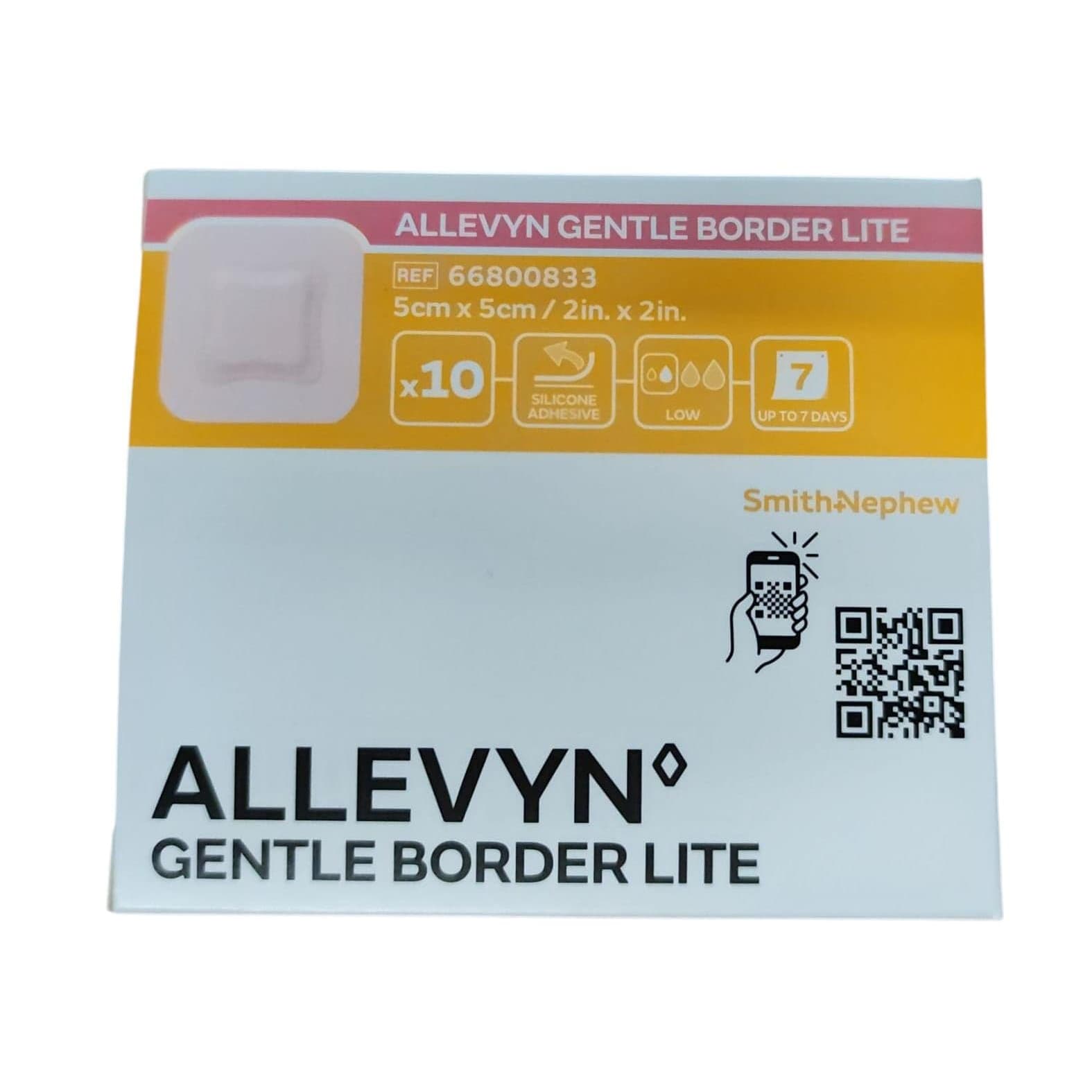 Allevyn Gentle Border Lite Adhesive Hydrocellular Foam Dressing, 2"x 2" - Case of 60 - Image 1