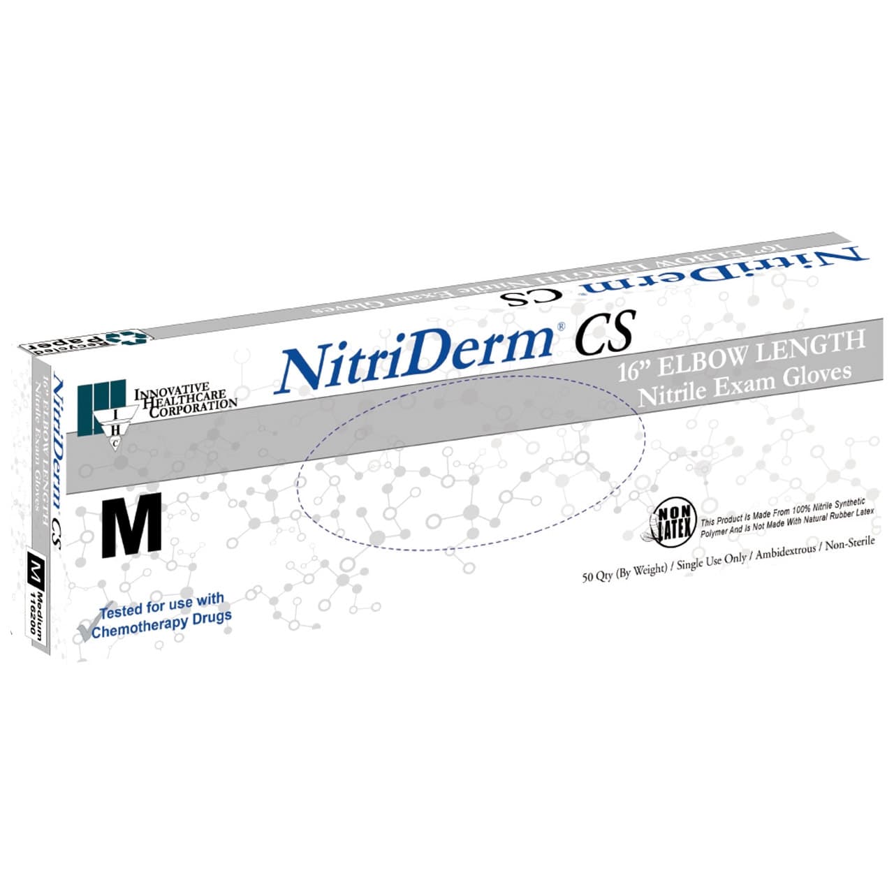 Innovative Nitriderm Cs Nitrile Exam Gloves X-Large, Chemo, Non-Sterile, Singles, 16"L - Case of 500 - Image 1