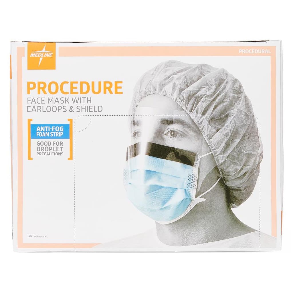 Medline ASTM Level 1 Procedure Face Mask with Anti-Fog Shield and Ear Loop - Image 1