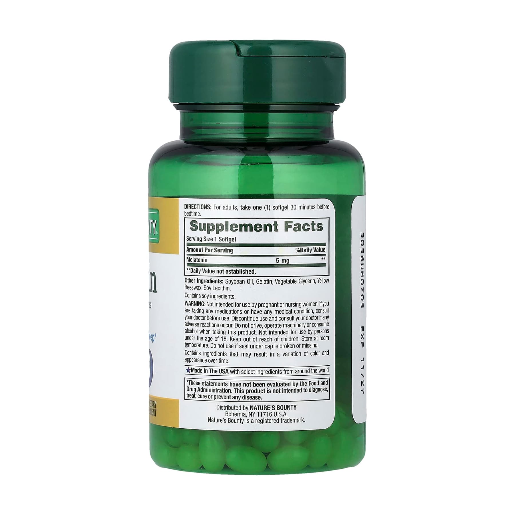 Nature's Bounty Melatonin Softgels, 5mg - Bottle of 90 - Image 2