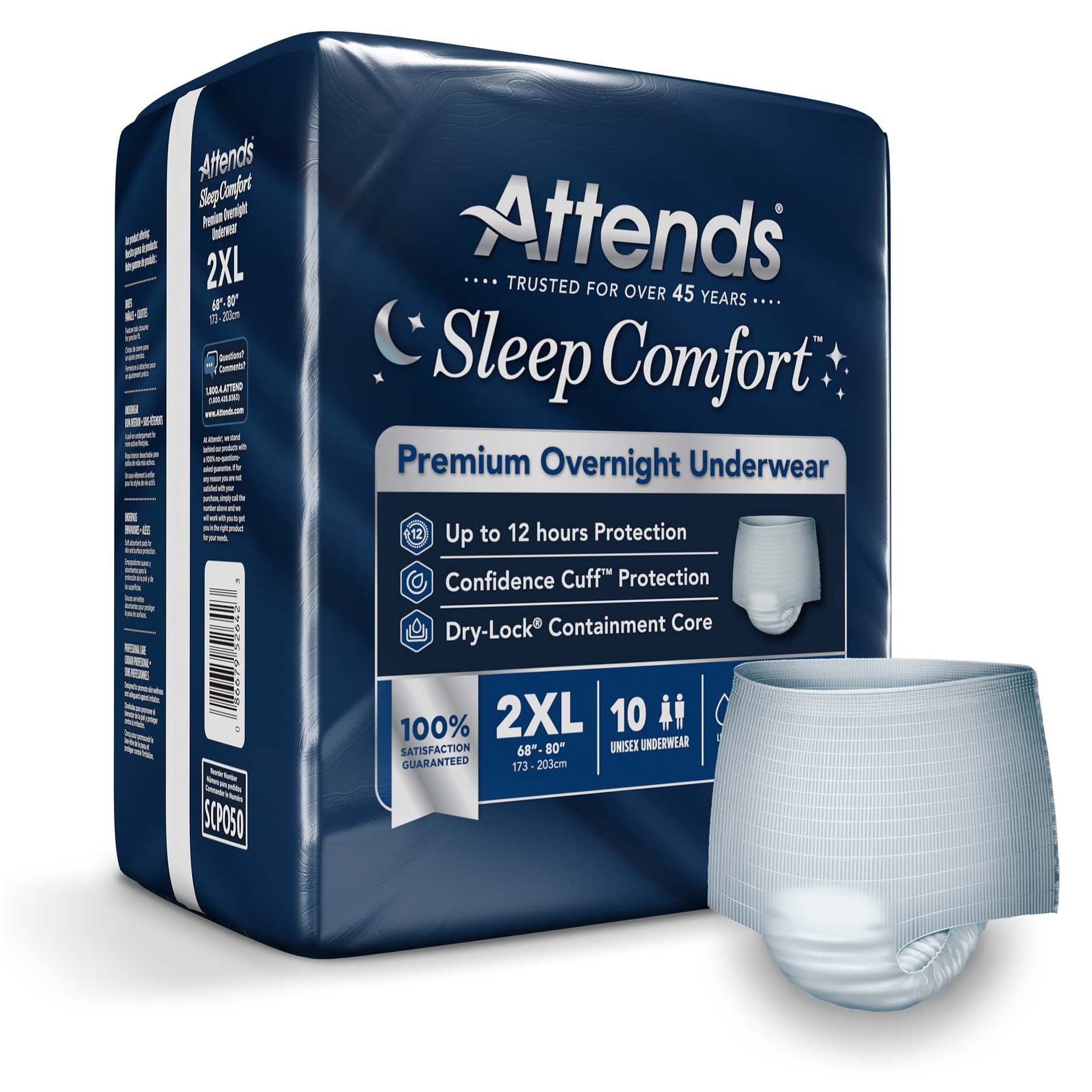 Attends Sleep Comfort Premium Overnight Underwear, 2XLarge - Bag of 10 - Image 1