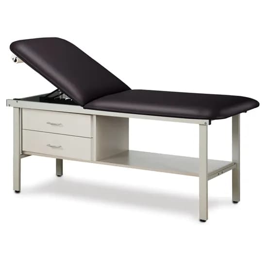 Clinton Alpha Express Treatment Table with Adjustable Back and Drawers, Black, 27" W x 72" L x 31" H - Image 1